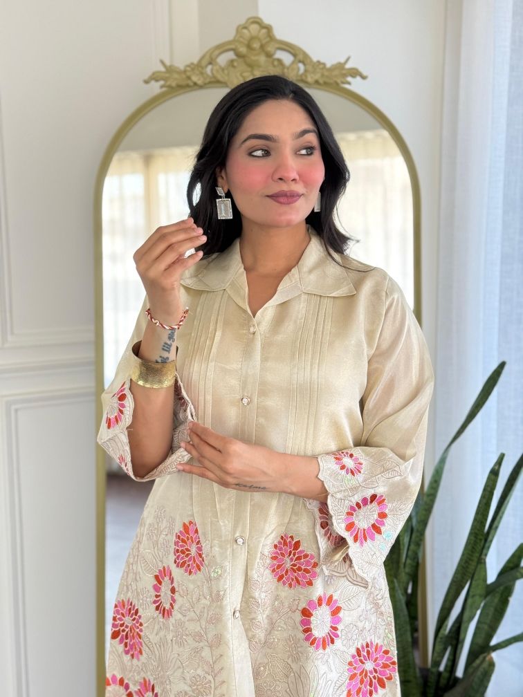Pure Tissue Organza Fabric Co-ord Set with Fully HandWork Embroidery along with Plazzo Pant