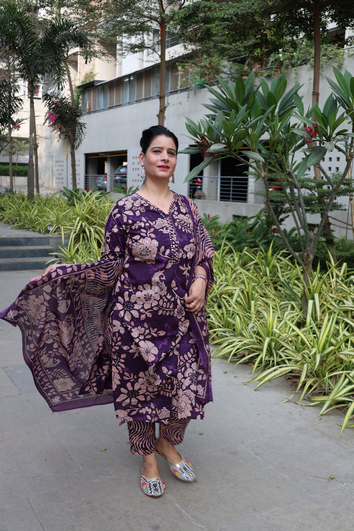 Premium Cotton Kalamkari Suit – Mirror Work | Geometric Print Pant & Dupatta - Har Pal Fashionable