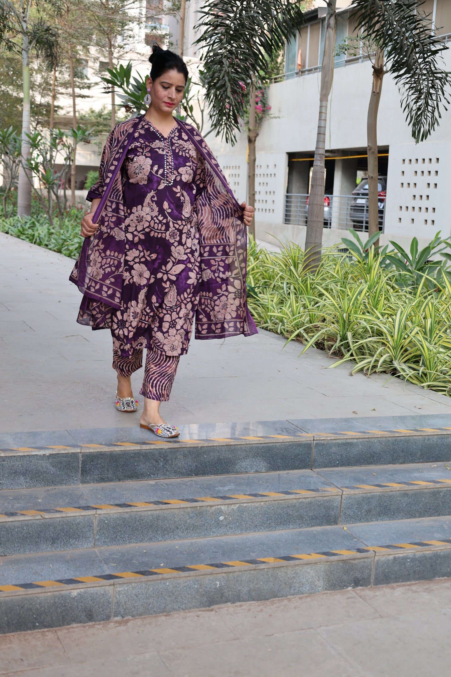 Premium Cotton Kalamkari Suit – Mirror Work | Geometric Print Pant & Dupatta - Har Pal Fashionable