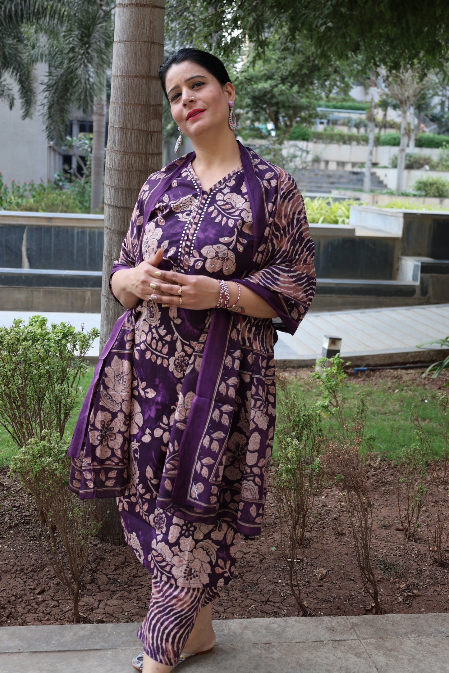 Premium Cotton Kalamkari Suit – Mirror Work | Geometric Print Pant & Dupatta - Har Pal Fashionable