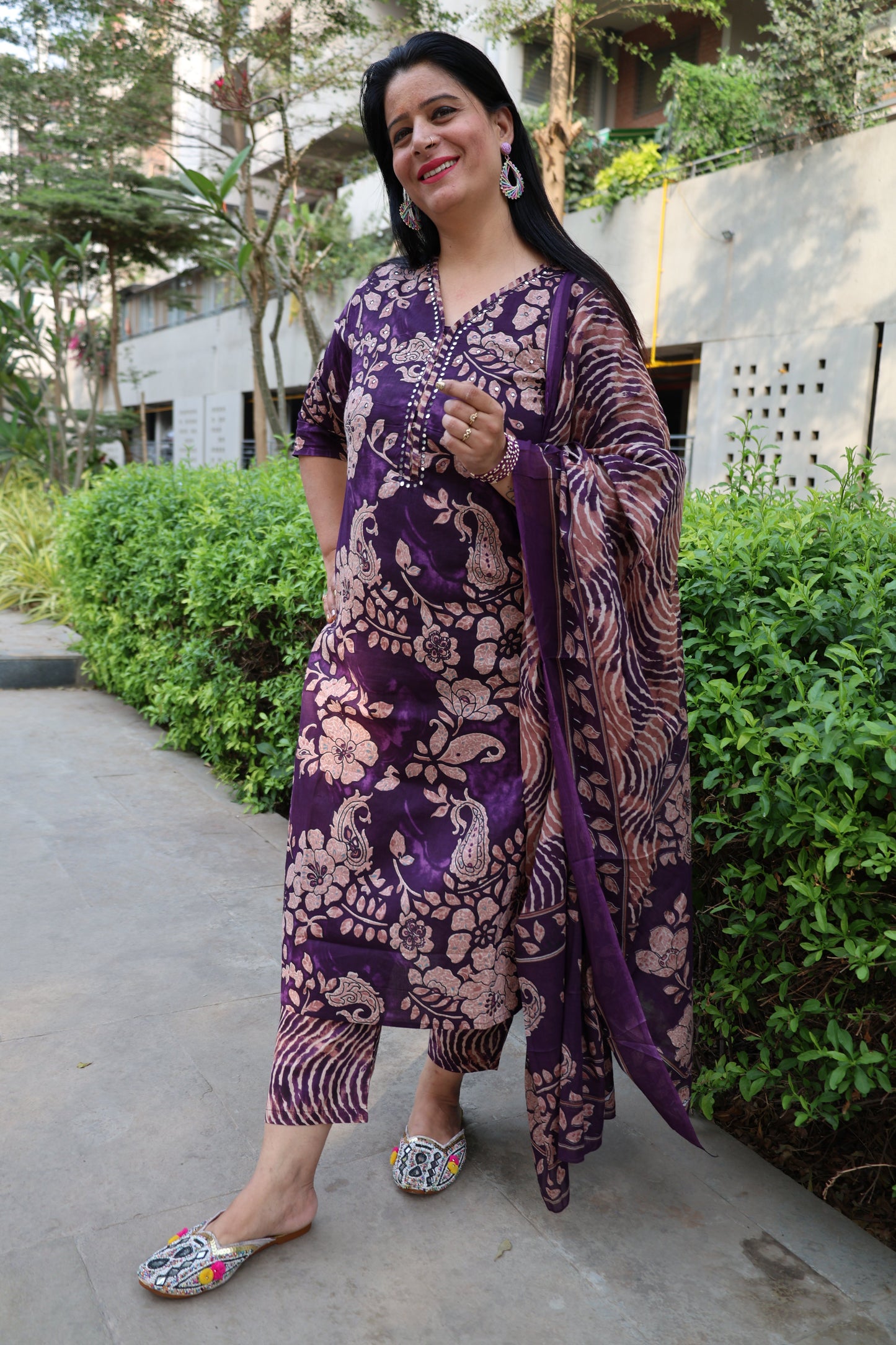 Premium Cotton Kalamkari Suit – Mirror Work | Geometric Print Pant & Dupatta - Har Pal Fashionable