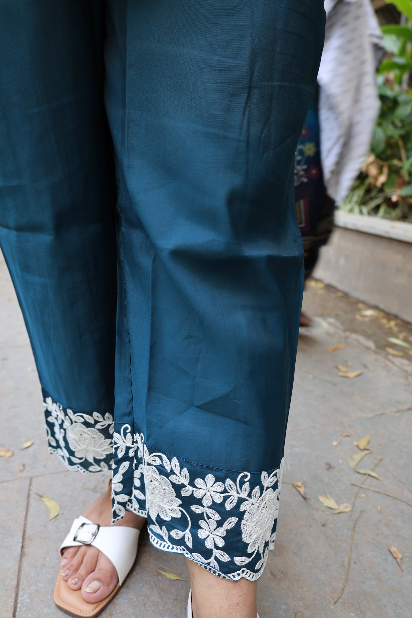 Roman Silk Co-ord Set – Embroidered Collar Shirt with Thread Work Detailing - Har Pal Fashionable