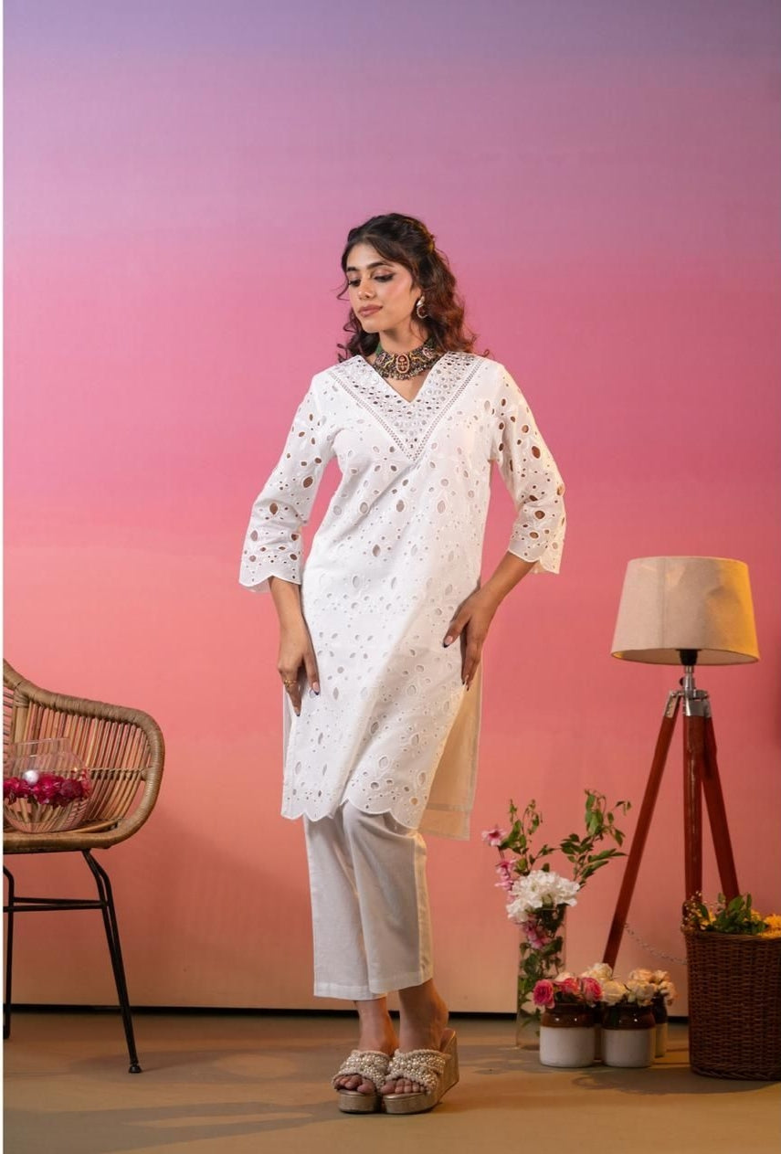 Pure Cotton MulMul Hakuba Chickenkari Trendy Co-ord Sets - Mirror Work and Both Side Pocket
