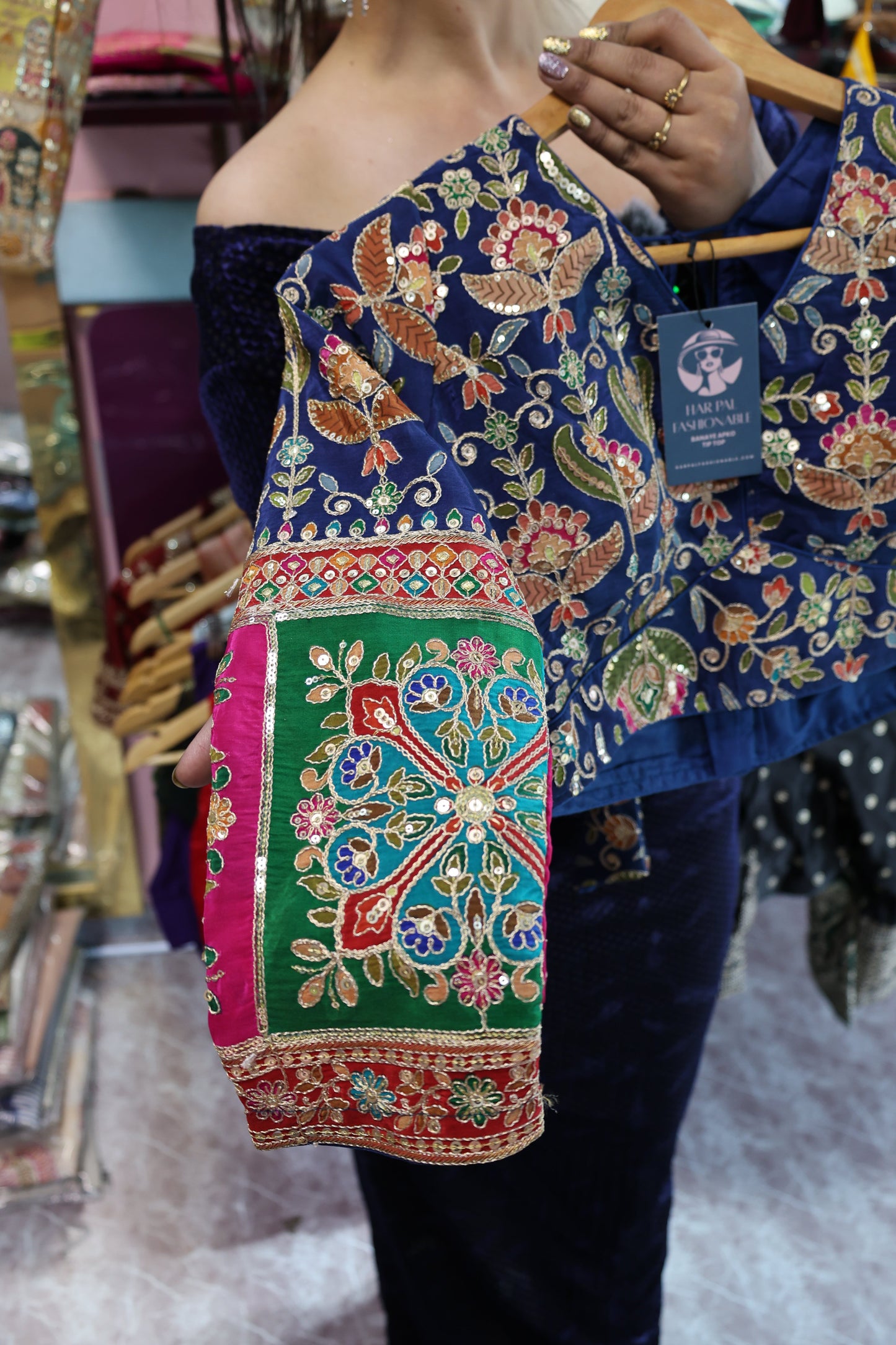 Premium Maheshwari Silk Blouse – Fully Embroidered with Multi-Color Detailing - Har Pal Fashionable
