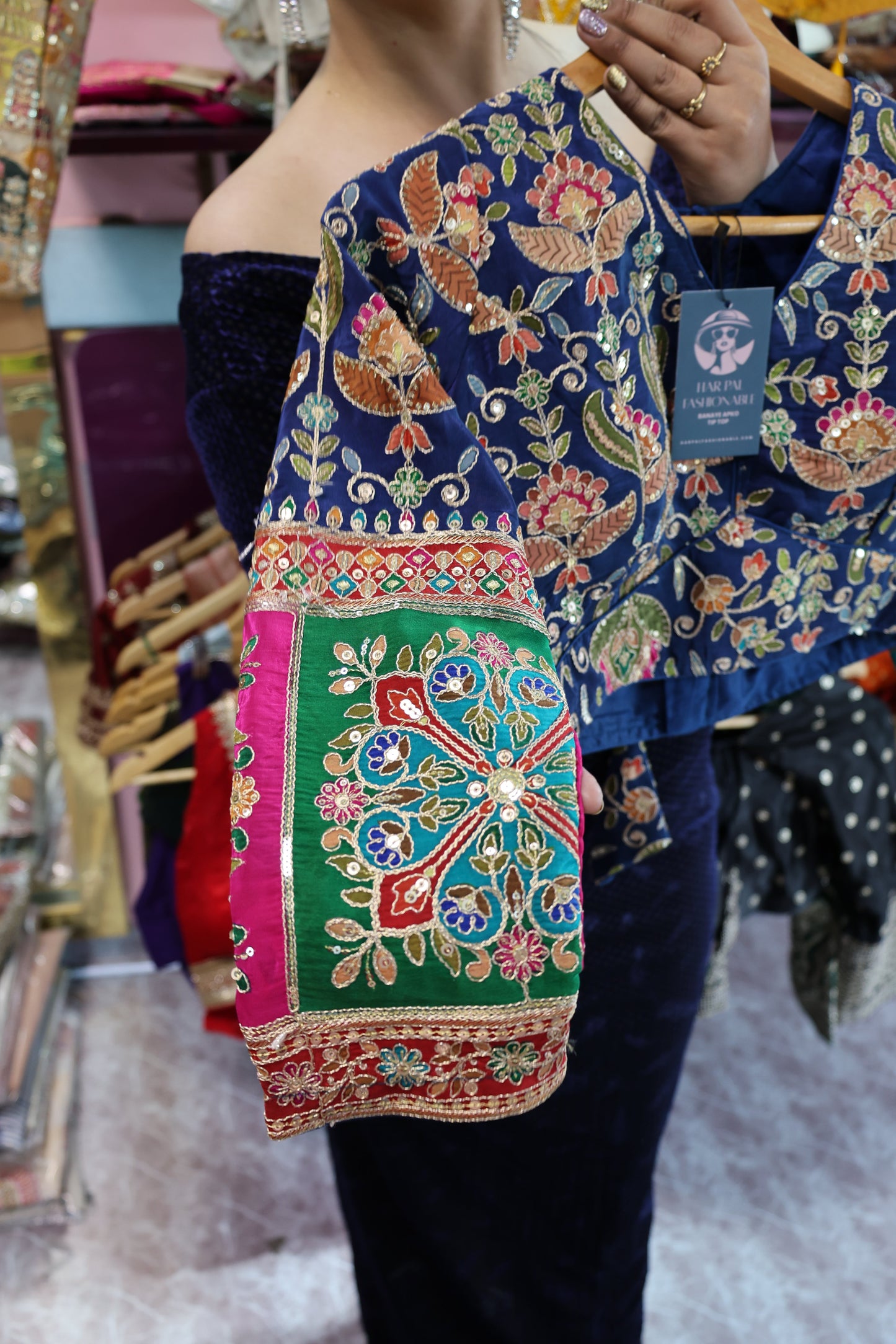 Premium Maheshwari Silk Blouse – Fully Embroidered with Multi-Color Detailing - Har Pal Fashionable