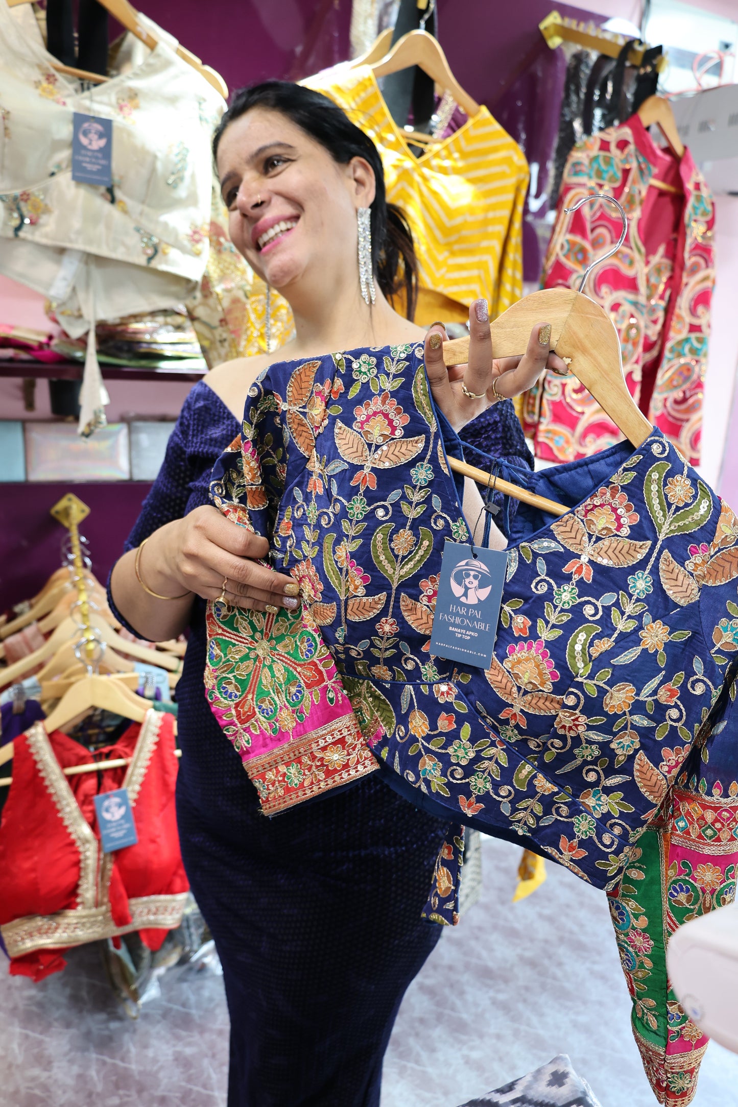 Premium Maheshwari Silk Blouse – Fully Embroidered with Multi-Color Detailing - Har Pal Fashionable