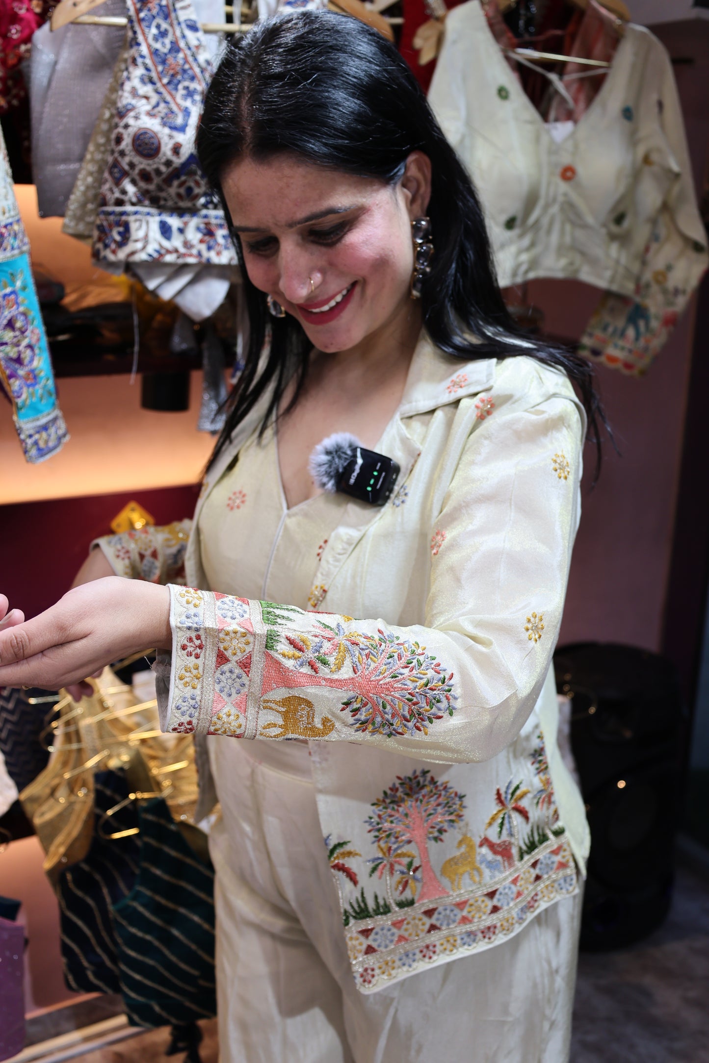 Pure Shimmery Silk Full Sleeves Blouse with Sabyasachi Hand Work Embroidery + Sleeveless Blazer along with Sharara