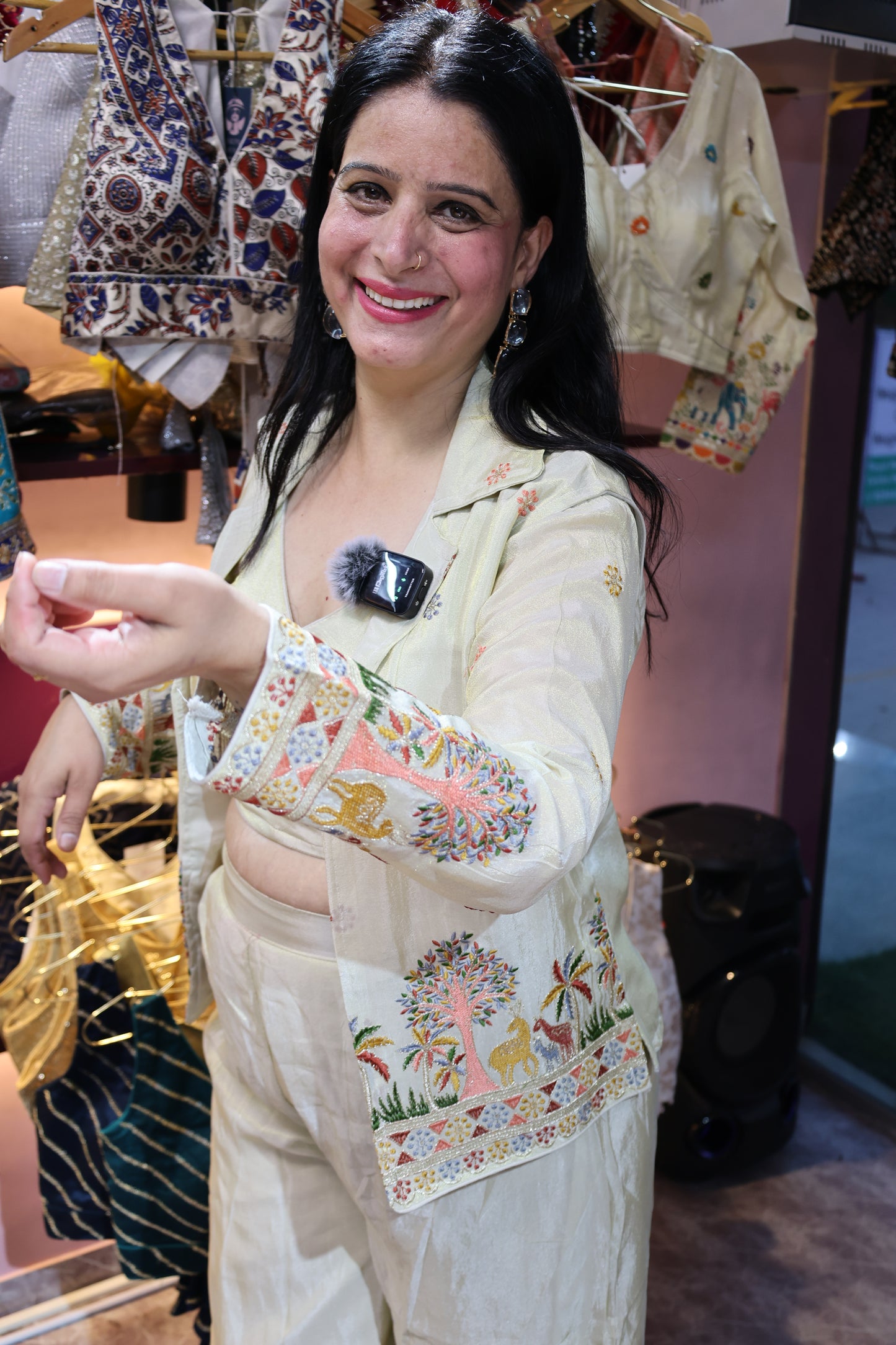 Pure Shimmery Silk Full Sleeves Blouse with Sabyasachi Hand Work Embroidery + Sleeveless Blazer along with Sharara