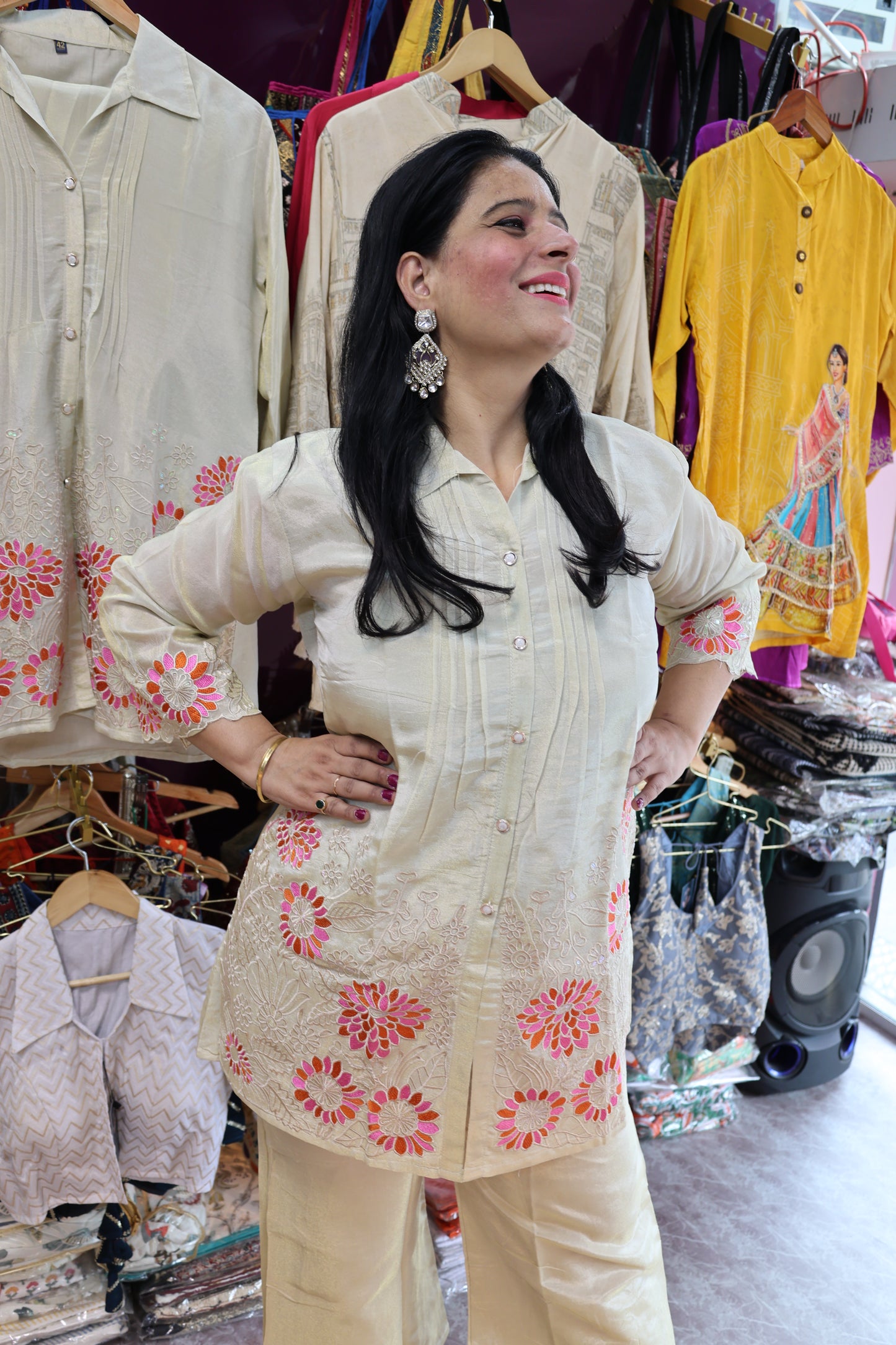 Pure Tisse Organza Fabric Co-ord Set with Fully HandWork Embroidery along with Plazzo Pant - Har Pal Fashionable