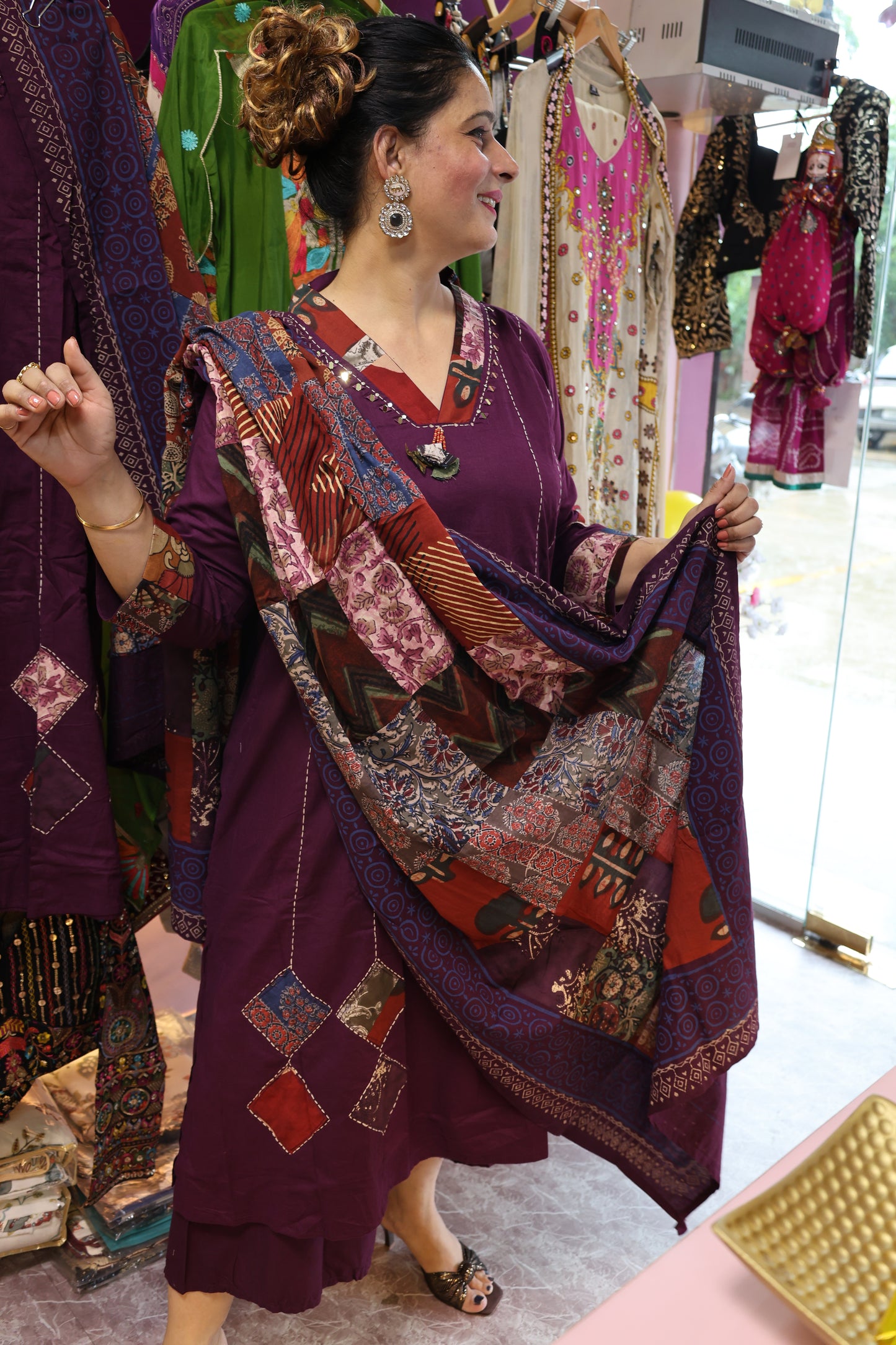 Flex Cotton Trendy Suit. Embellished with Tassels, Appliqué & Katha Thread Work