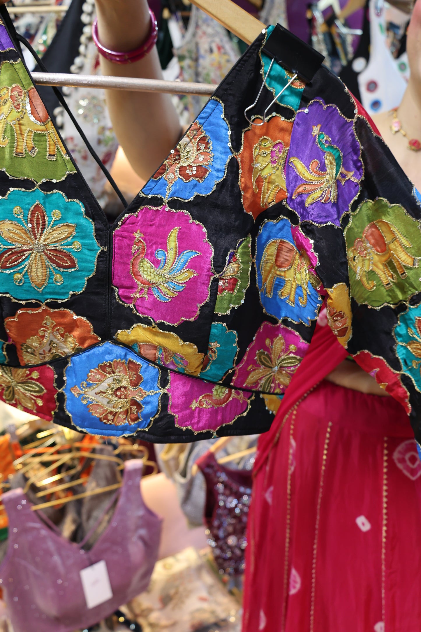 Crepe Fabric Embellished with Dora Work Multicolor Color