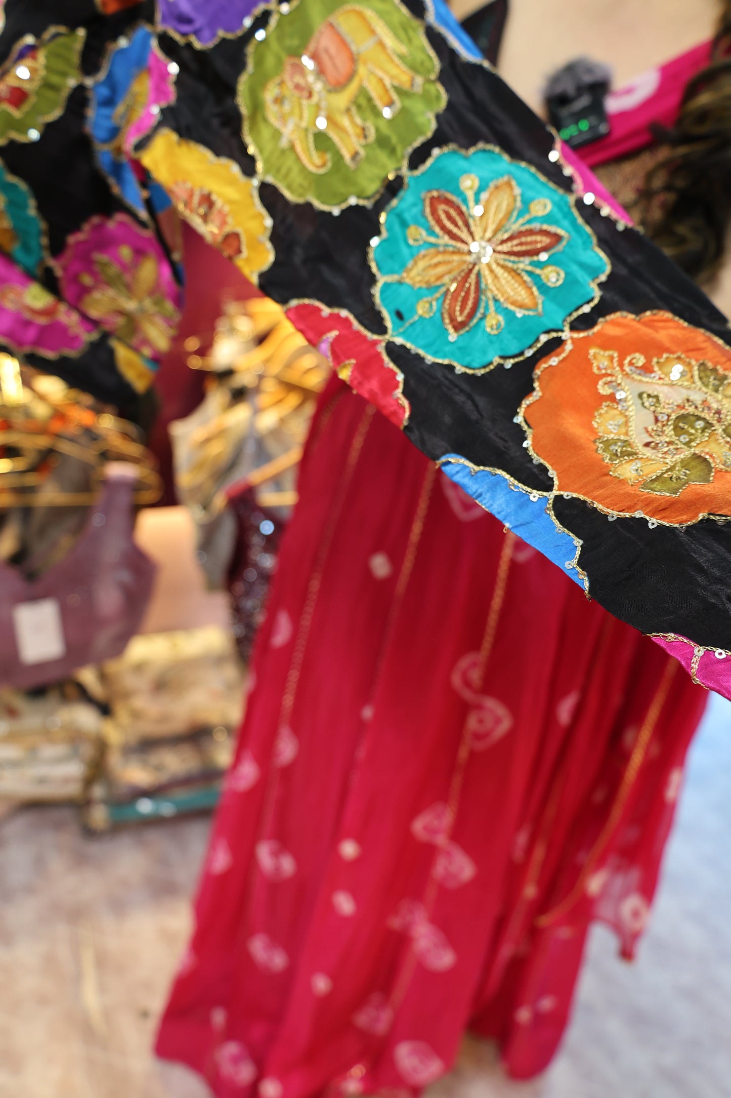 Crepe Fabric Embellished with Dora Work Multicolor Color