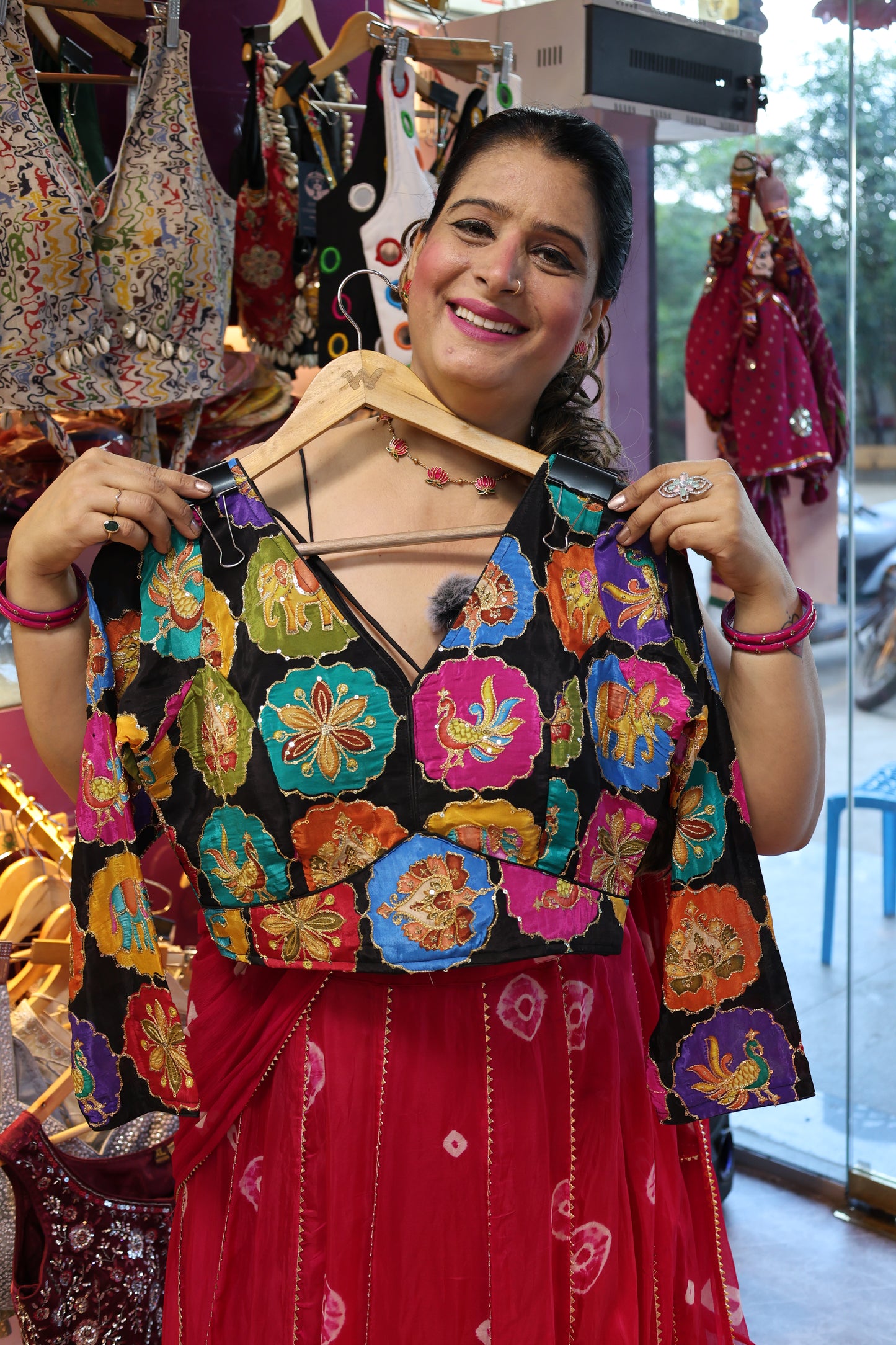 Crepe Fabric Embellished with Dora Work Multicolor Color