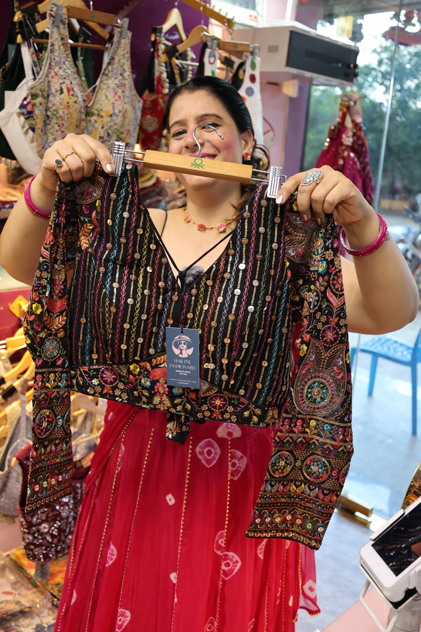 Crepe Fabric Embellished with Thread Detailing & Multicolor Color with Heavy Embroidery