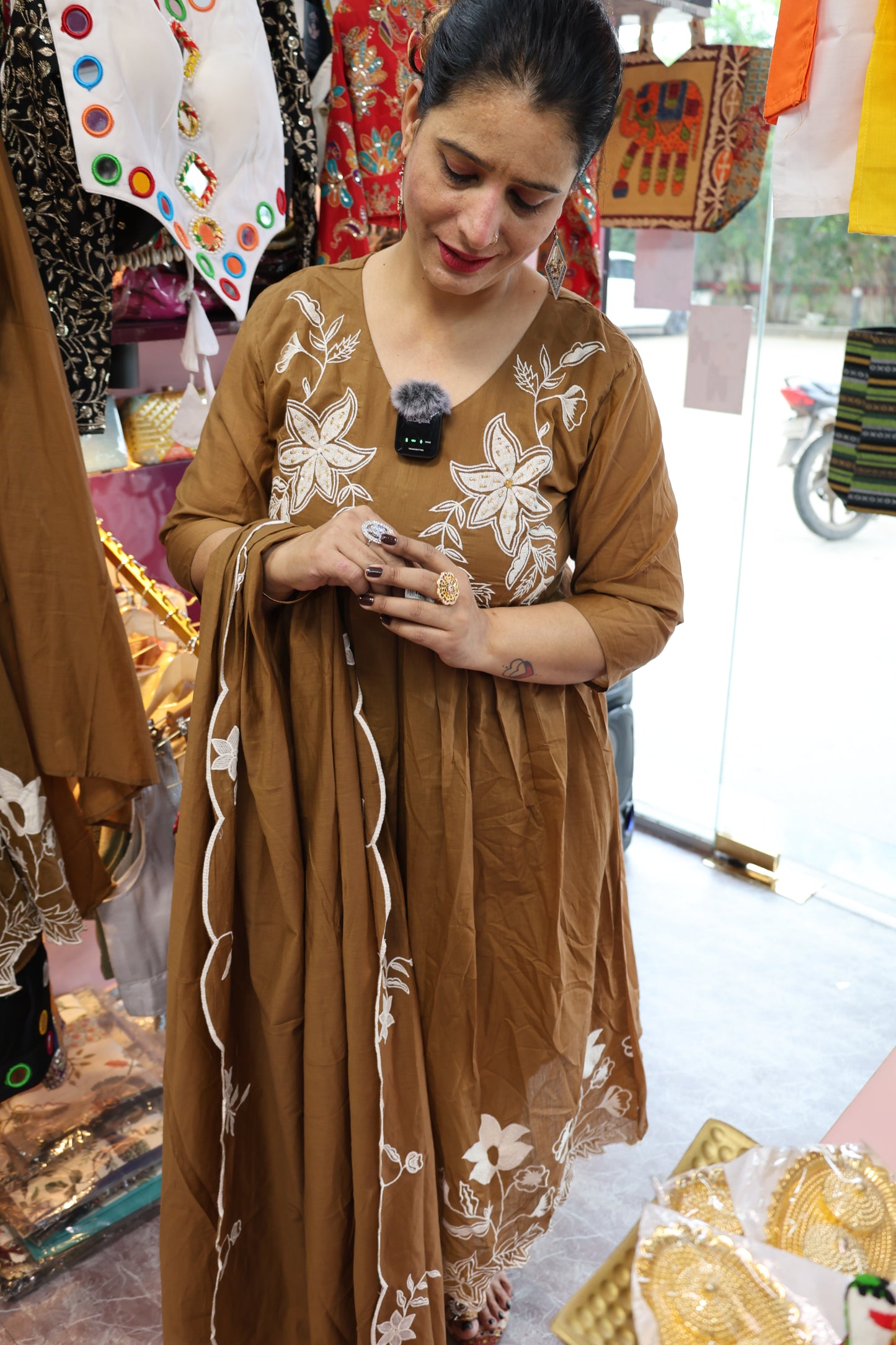 Mul-Chanderi Suit with Thread Work Design. Comfortable and Soft Fabric