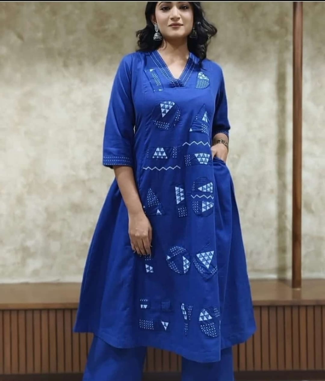 Khadi Cotton Patch Style Co-ord Set – A-Line Silhouette for a Chic Ethnic Look - Har Pal Fashionable