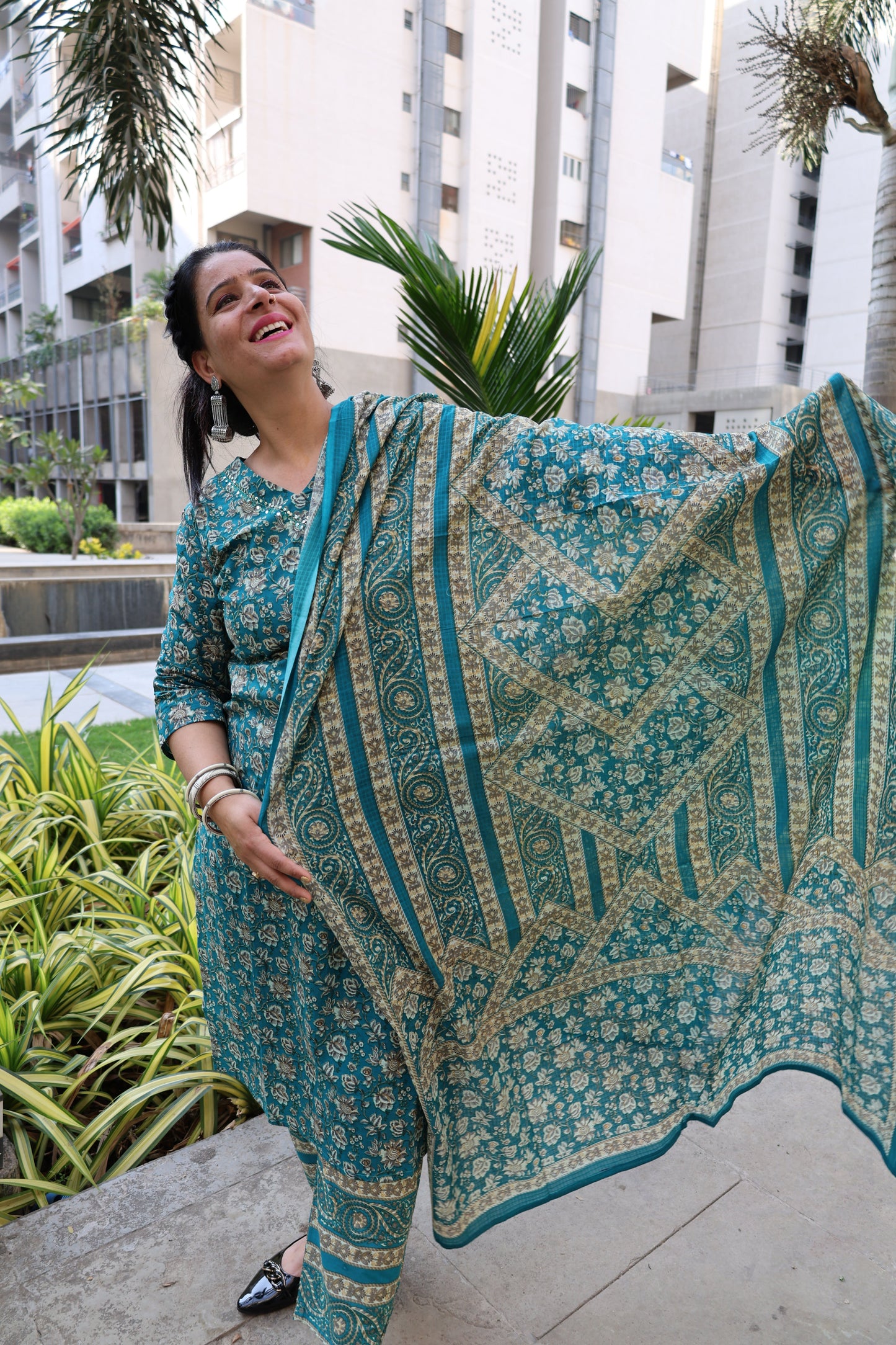 Pure Cotton Straight Cut Suit | Kalamkari Print Kurta | Geometric Print Pant - Har Pal Fashionable