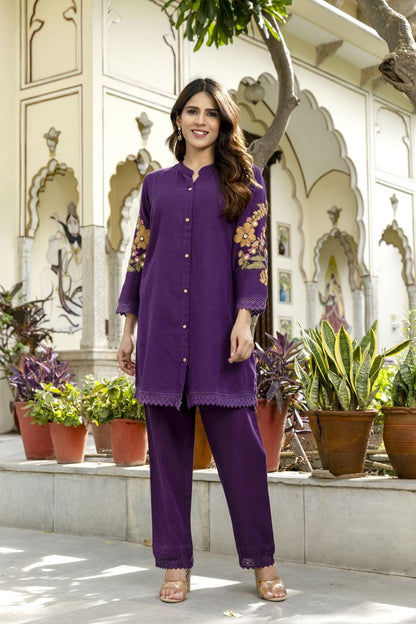 Flex Cotton Trendy Co-ord Set with Fully Hand embroidery Work