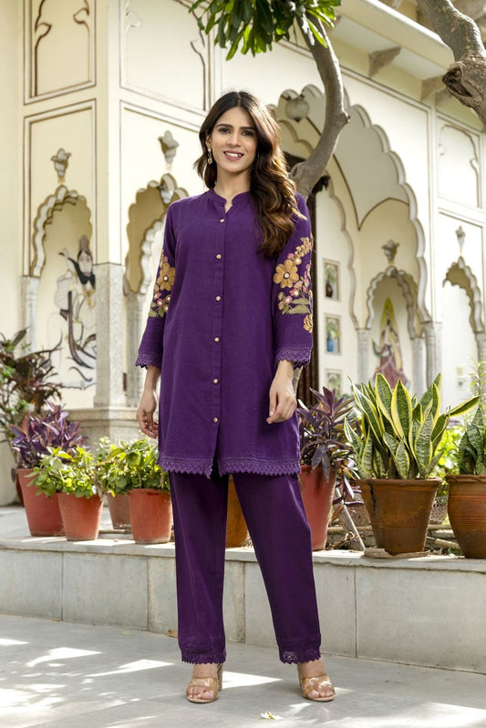 Flex Cotton Trendy Co-ord Set with Fully Hand embroidery Work