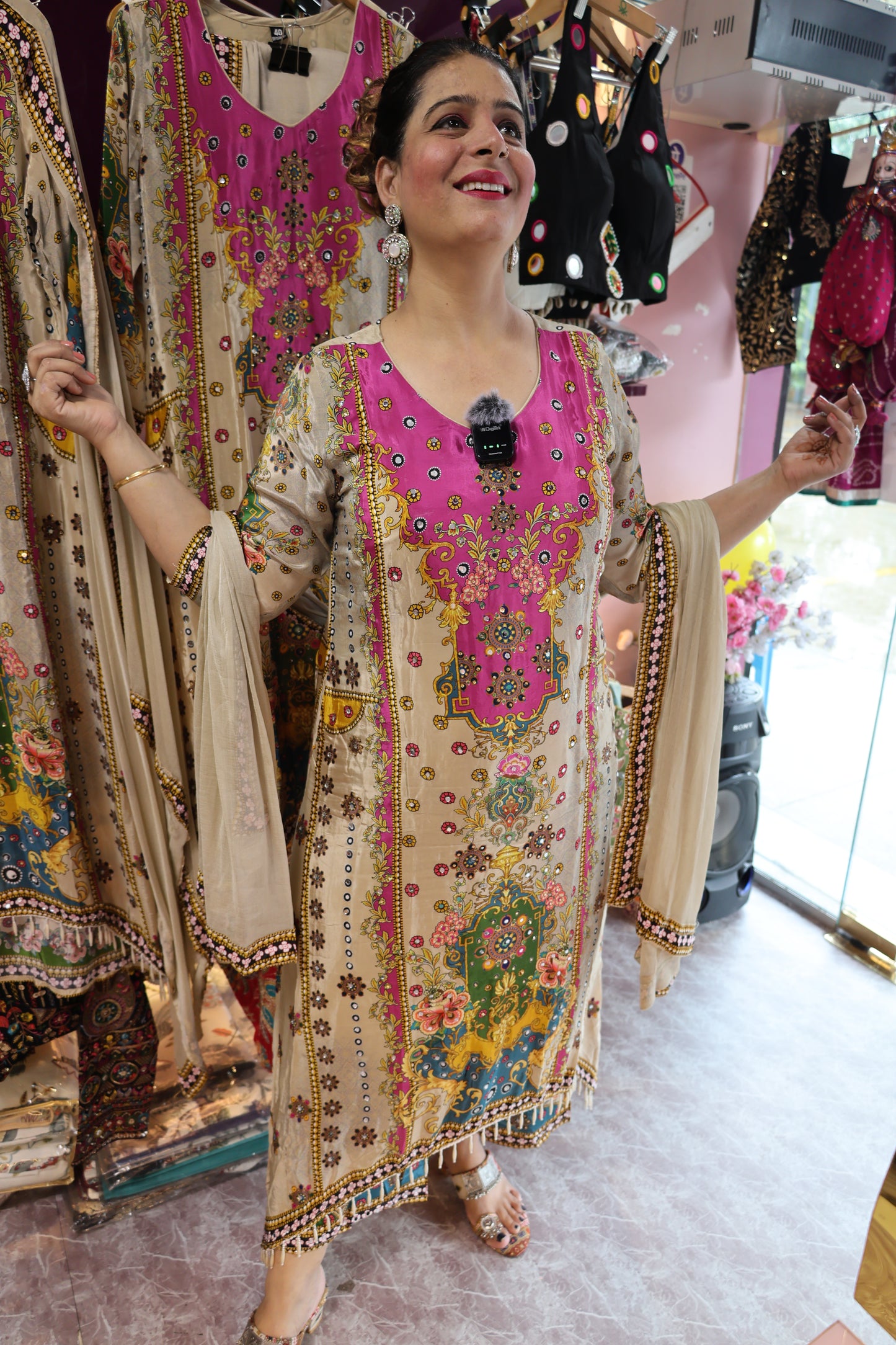 Premium Crape Fabric, Digital Print Style with Real Mirror & Tassels Handwork. Stylising C-Cut Trendy Pattern