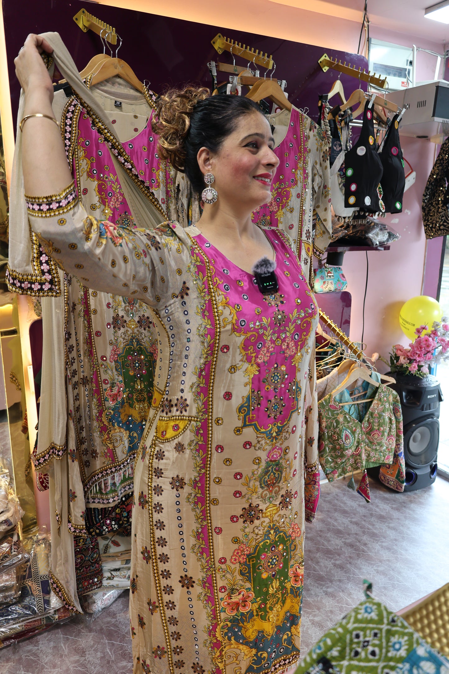 Premium Crape Fabric, Digital Print Style with Real Mirror & Tassels Handwork. Stylising C-Cut Trendy Pattern