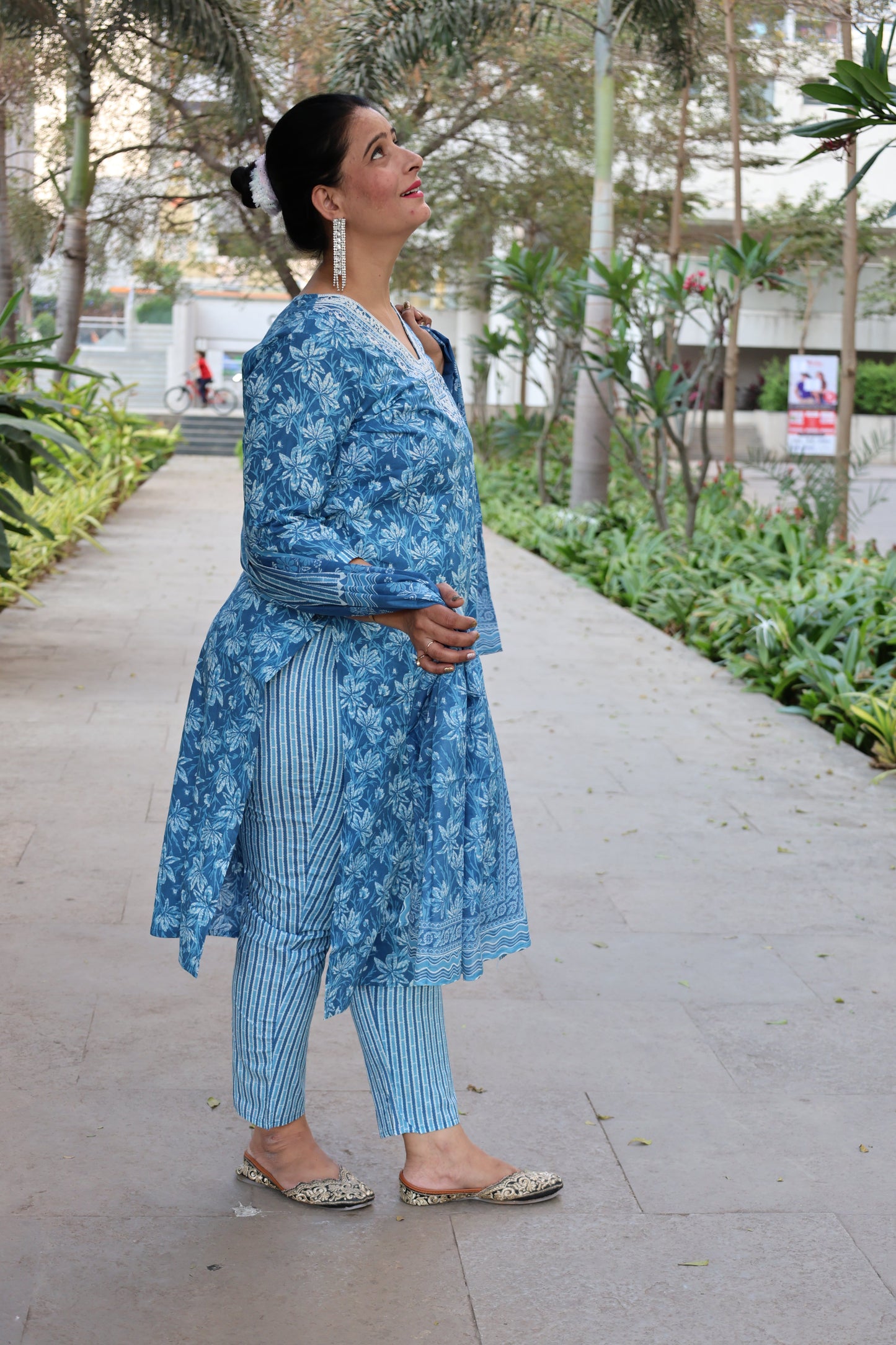 Indigo Pure Cotton Straight Cut Suit | Kalamkari Print | Elegant Ethnic Wear - Har Pal Fashionable