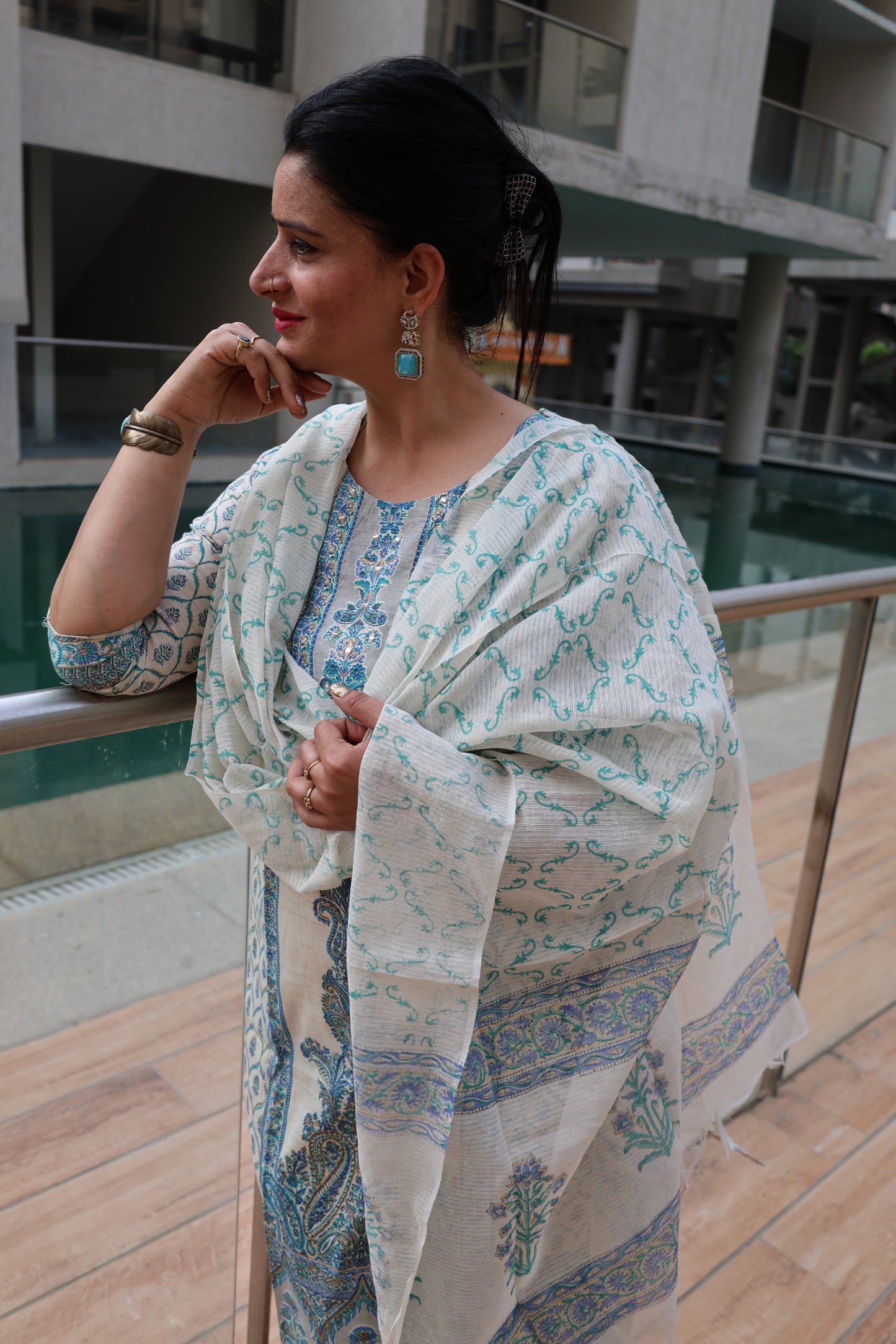 Ivory Khadi Cotton Straight Cut Suit – Block Digital Print | Elegant Ethnic Wear - Har Pal Fashionable