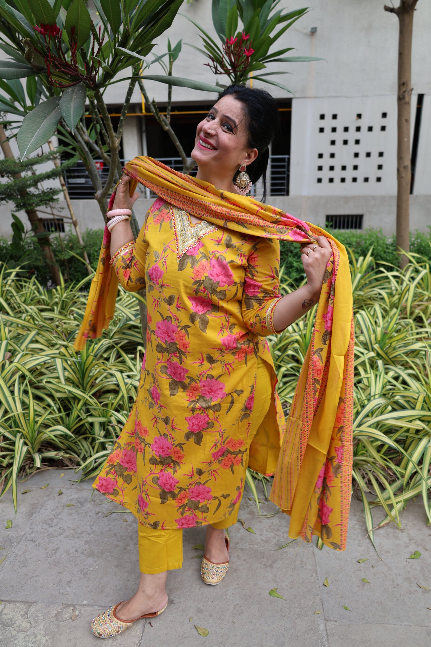 Yellow Premium Mul-Mul Kalamkari Suit – Straight Cut Ethnic Wear - Har Pal Fashionable
