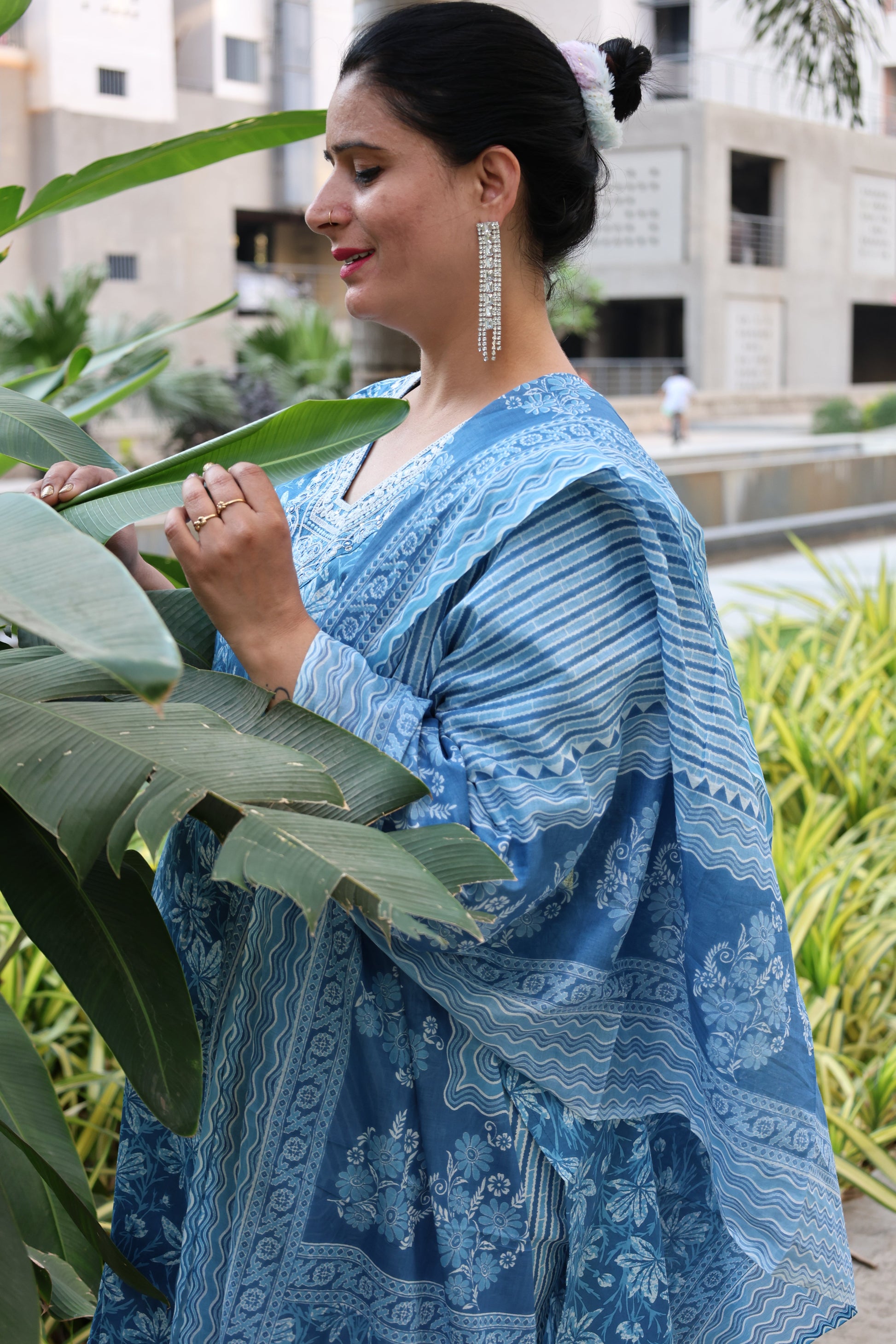 Indigo Pure Cotton Straight Cut Suit | Kalamkari Print | Elegant Ethnic Wear - Har Pal Fashionable