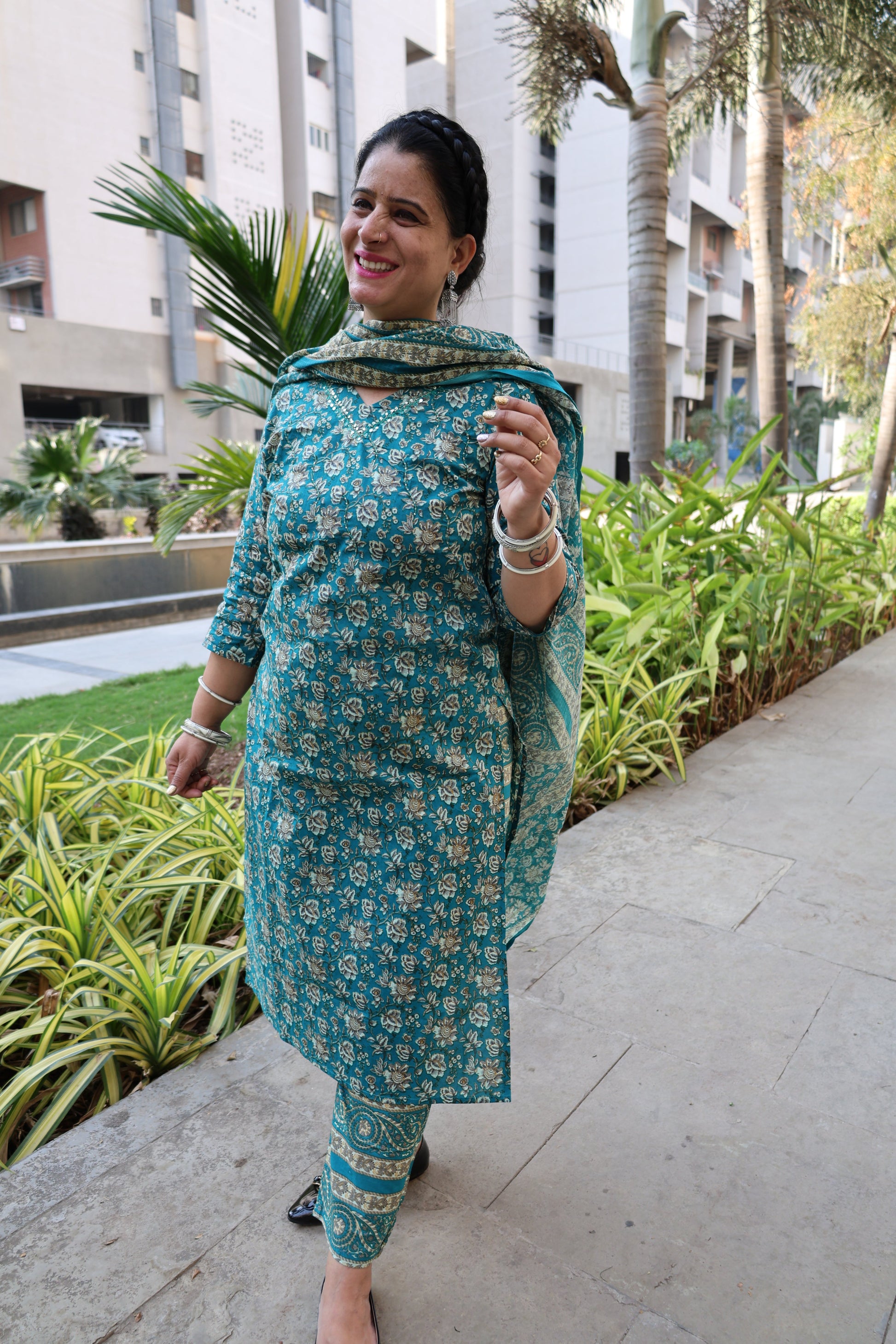 Pure Cotton Straight Cut Suit | Kalamkari Print Kurta | Geometric Print Pant - Har Pal Fashionable