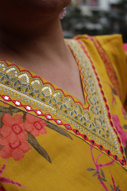Yellow Premium Mul-Mul Kalamkari Suit – Straight Cut Ethnic Wear - Har Pal Fashionable
