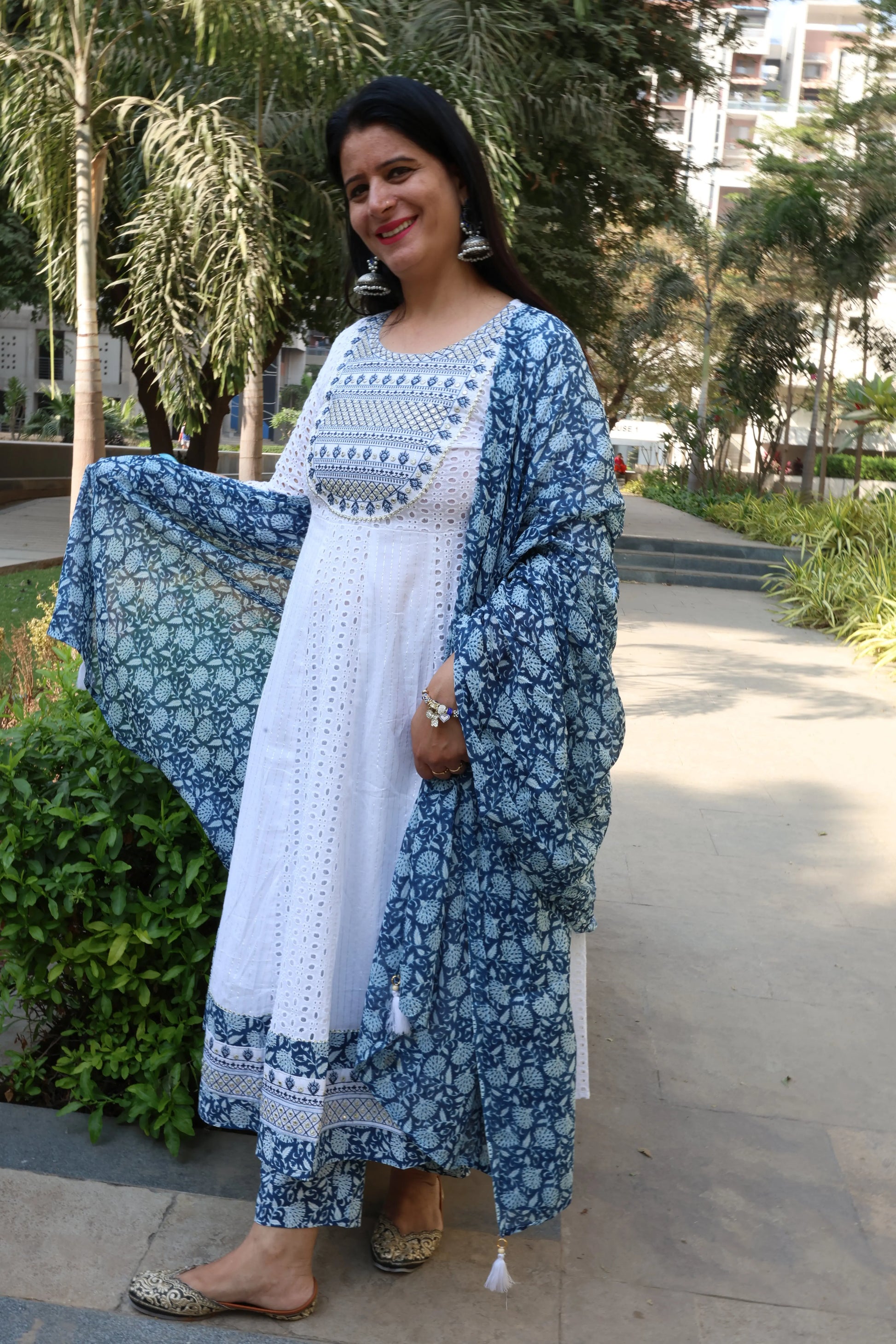 Premium Cotton Anarkali Suit – Hakuba Cum Schiffli Embroidery - Har Pal Fashionable