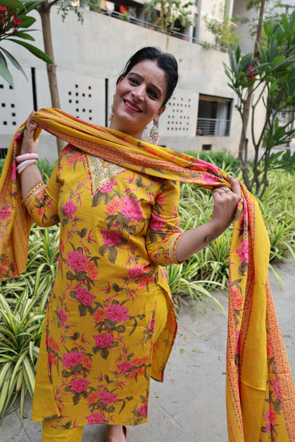 Yellow Premium Mul-Mul Kalamkari Suit – Straight Cut Ethnic Wear - Har Pal Fashionable