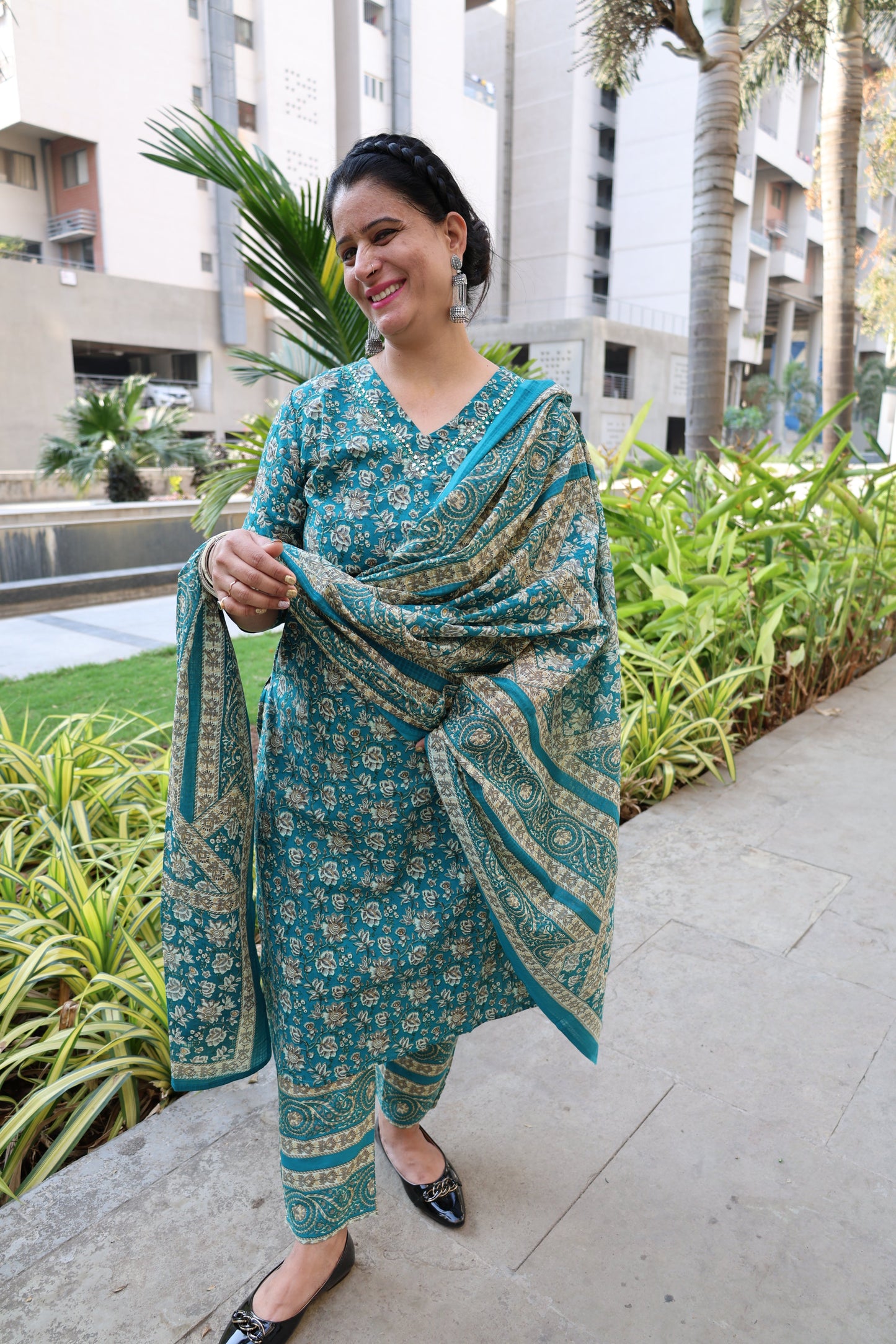 Pure Cotton Straight Cut Suit | Kalamkari Print Kurta | Geometric Print Pant - Har Pal Fashionable