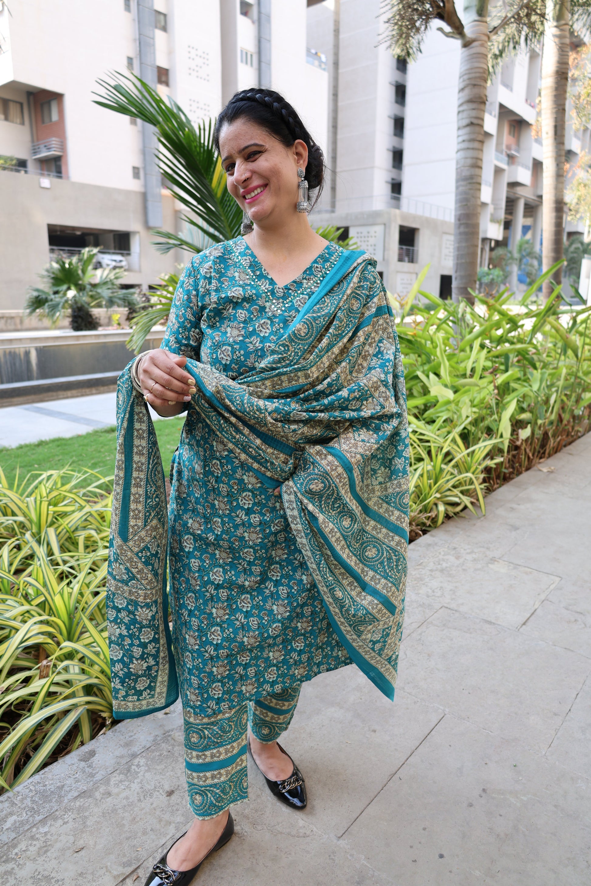 Pure Cotton Straight Cut Suit | Kalamkari Print Kurta | Geometric Print Pant - Har Pal Fashionable