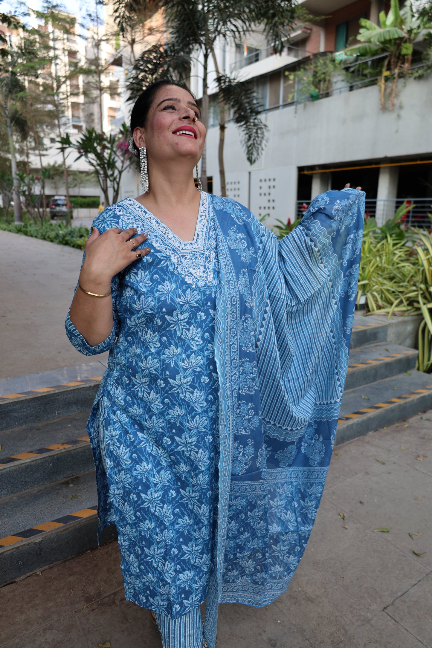 Indigo Pure Cotton Straight Cut Suit | Kalamkari Print | Elegant Ethnic Wear - Har Pal Fashionable