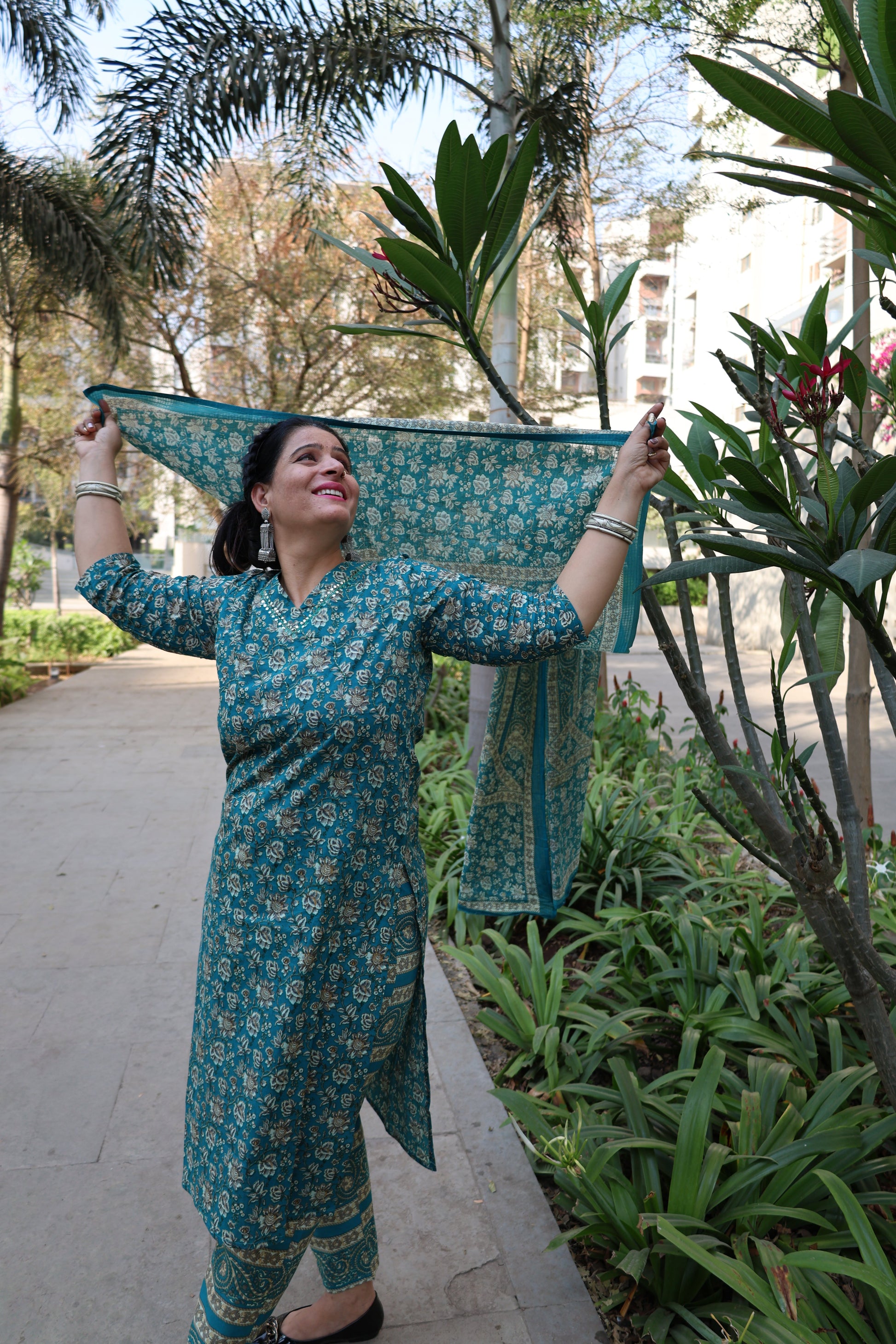 Pure Cotton Straight Cut Suit | Kalamkari Print Kurta | Geometric Print Pant - Har Pal Fashionable