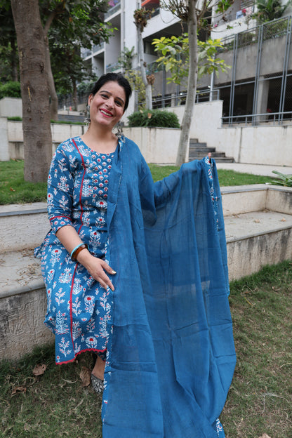 Indigo Pure Cotton Jaipuri Suit – Butta Print | Casual & Comfortable Ethnic Wear - Har Pal Fashionable