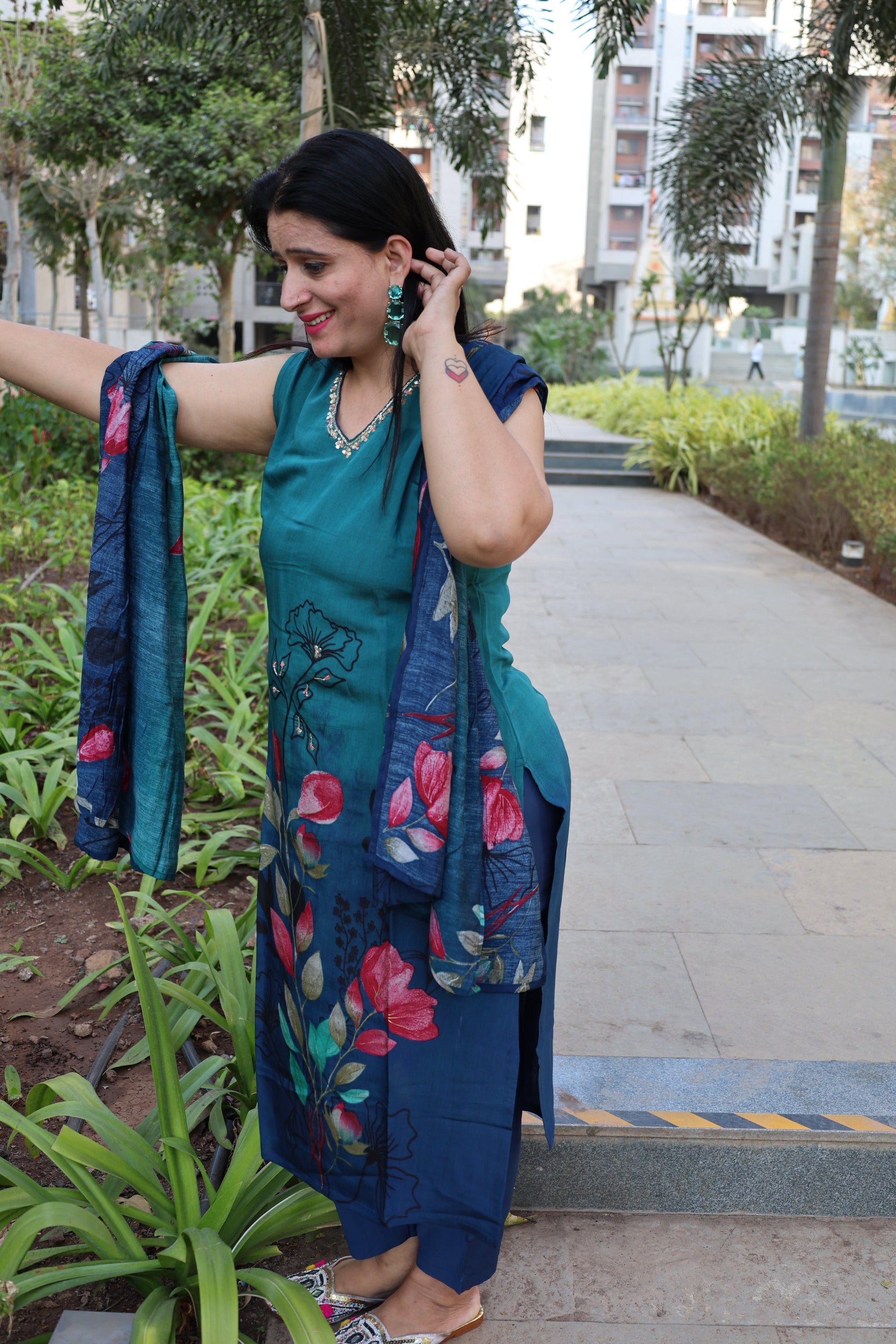 Peacock Pure Silk Straight Cut Suit – Digital Print | Elegant Ethnic Wear - Har Pal Fashionable