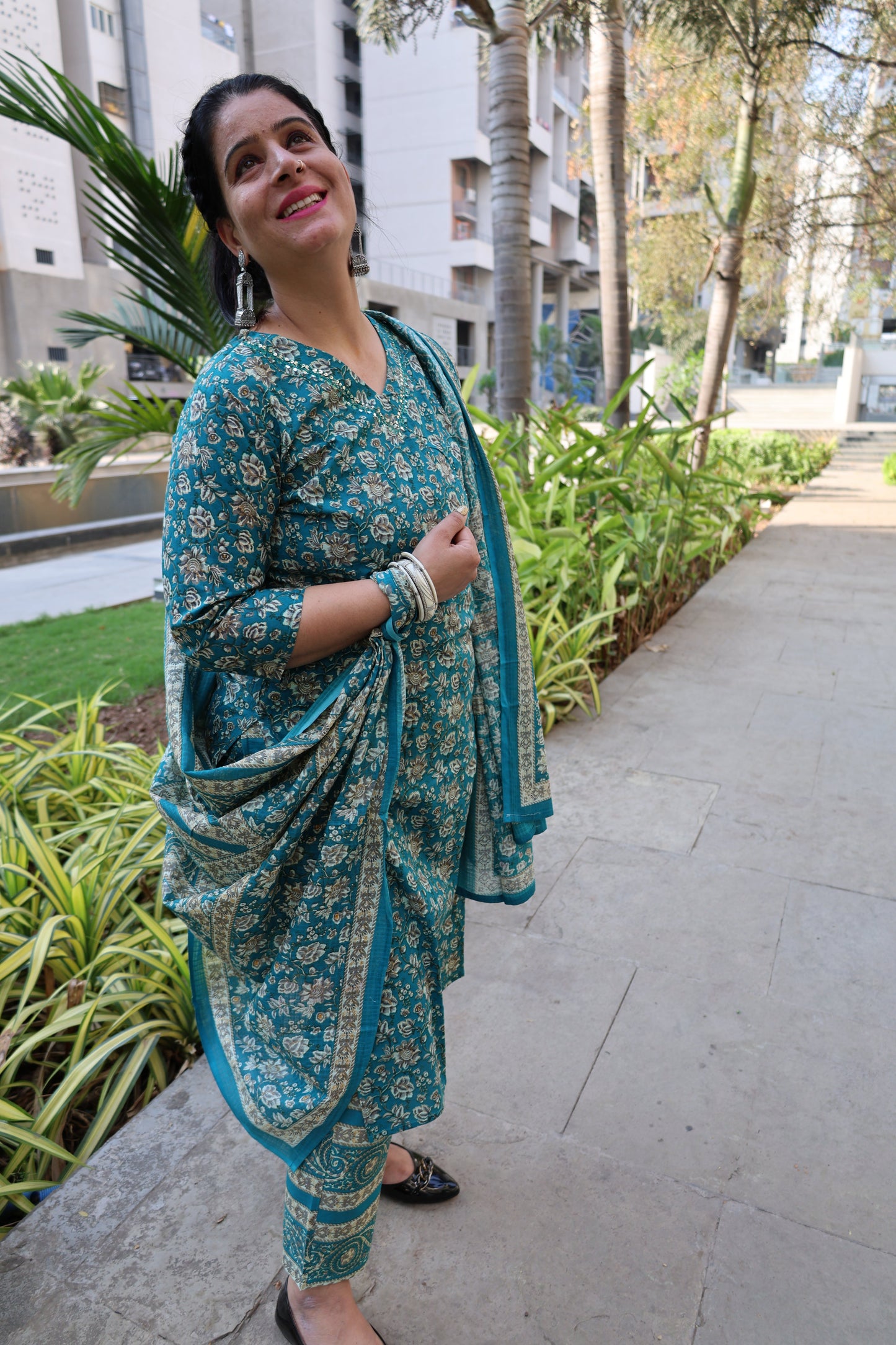 Pure Cotton Straight Cut Suit | Kalamkari Print Kurta | Geometric Print Pant - Har Pal Fashionable