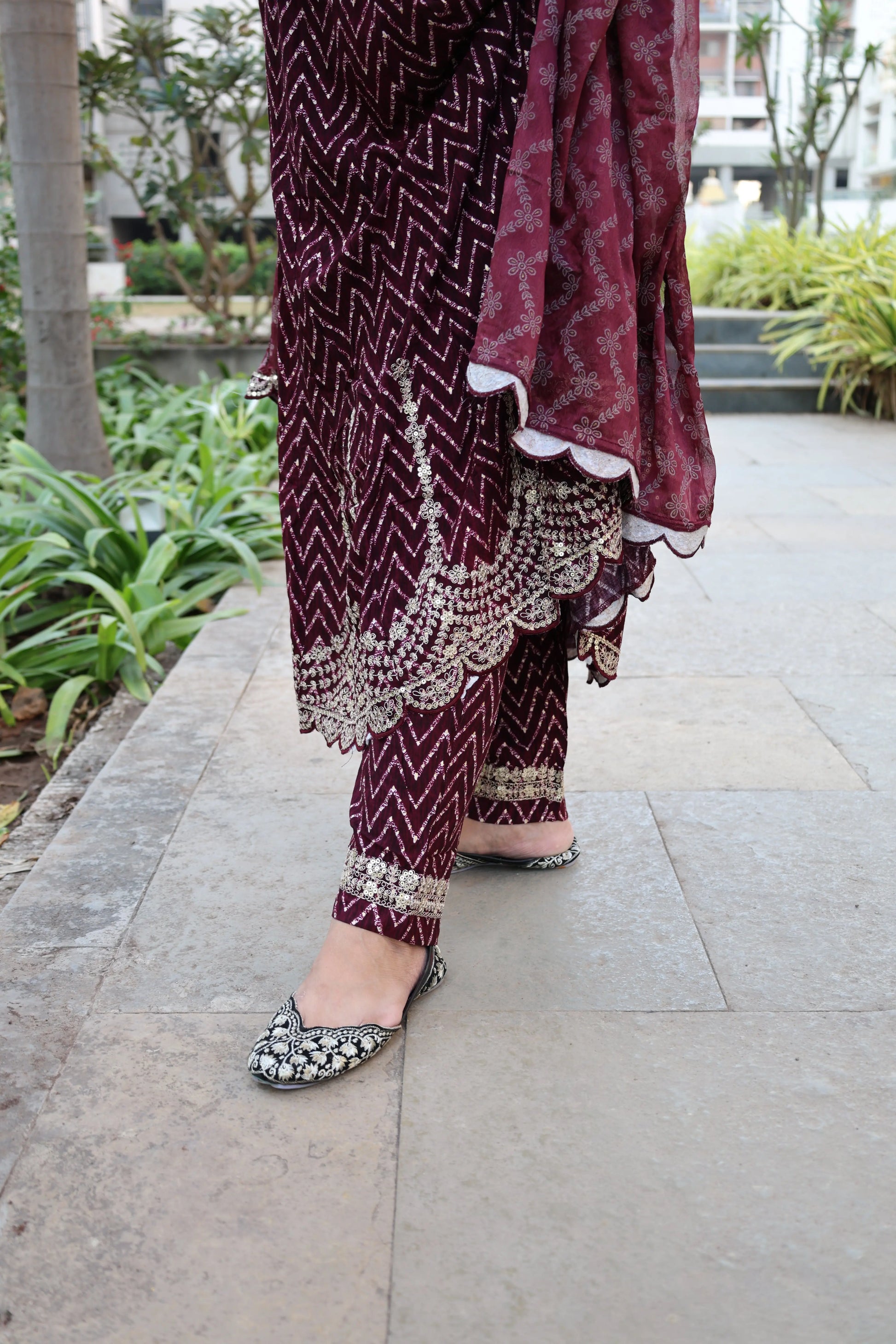 Maroon Premium Rayon Silk Anarkali Suit – Lehriya Print & Gota-Patti Handwork - Har Pal Fashionable
