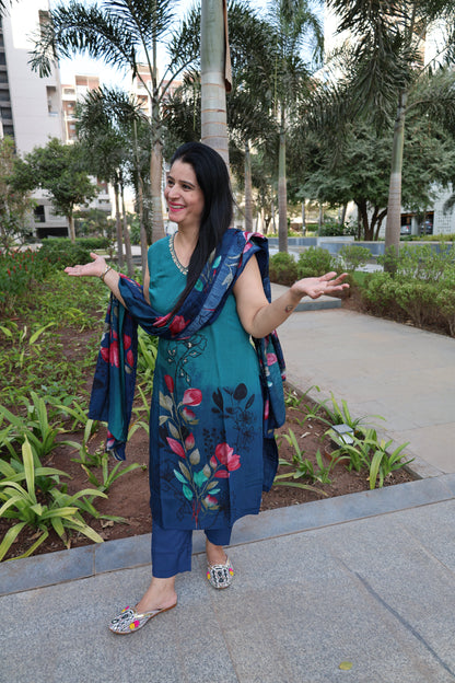 Peacock Pure Silk Straight Cut Suit – Digital Print | Elegant Ethnic Wear - Har Pal Fashionable