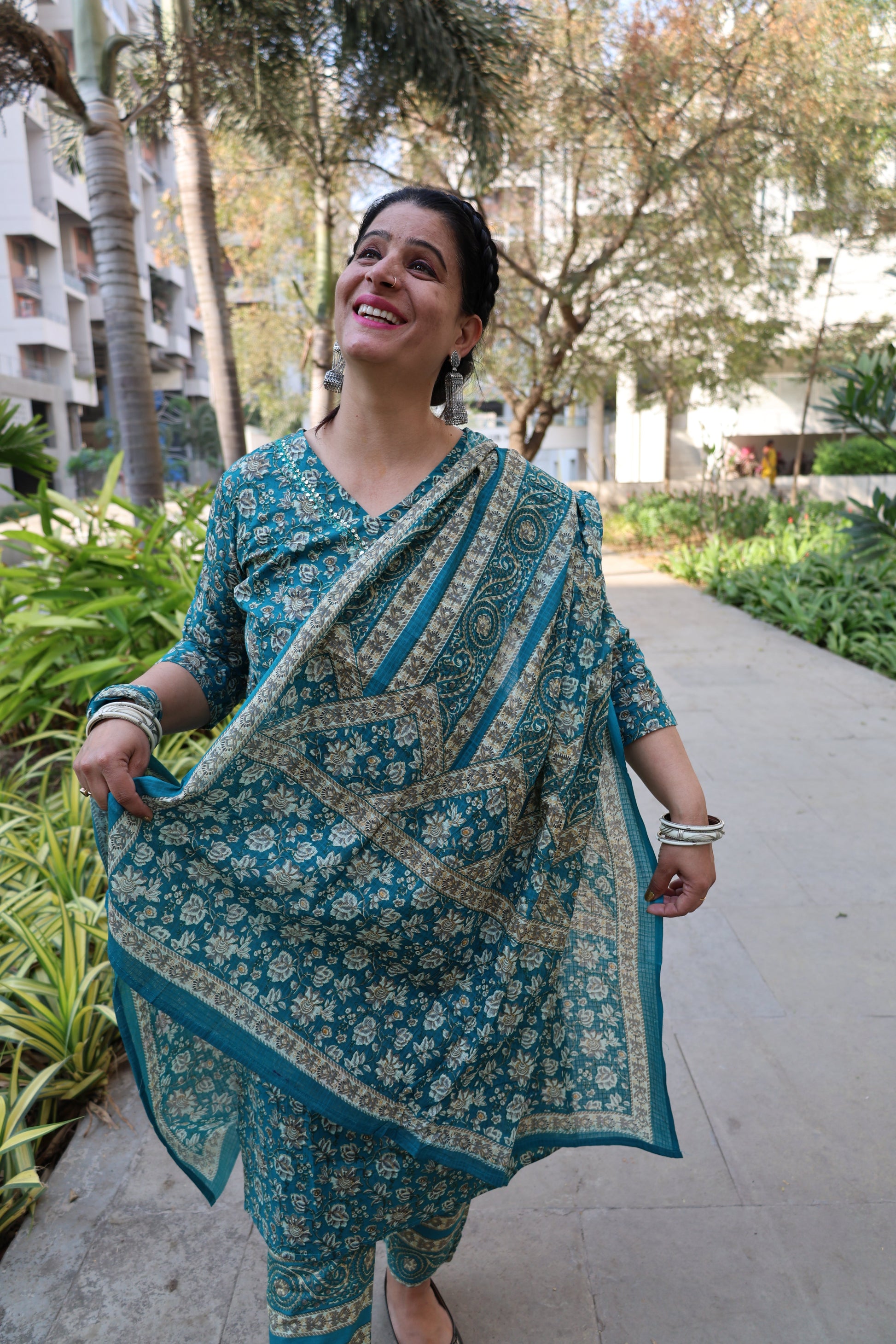 Pure Cotton Straight Cut Suit | Kalamkari Print Kurta | Geometric Print Pant - Har Pal Fashionable
