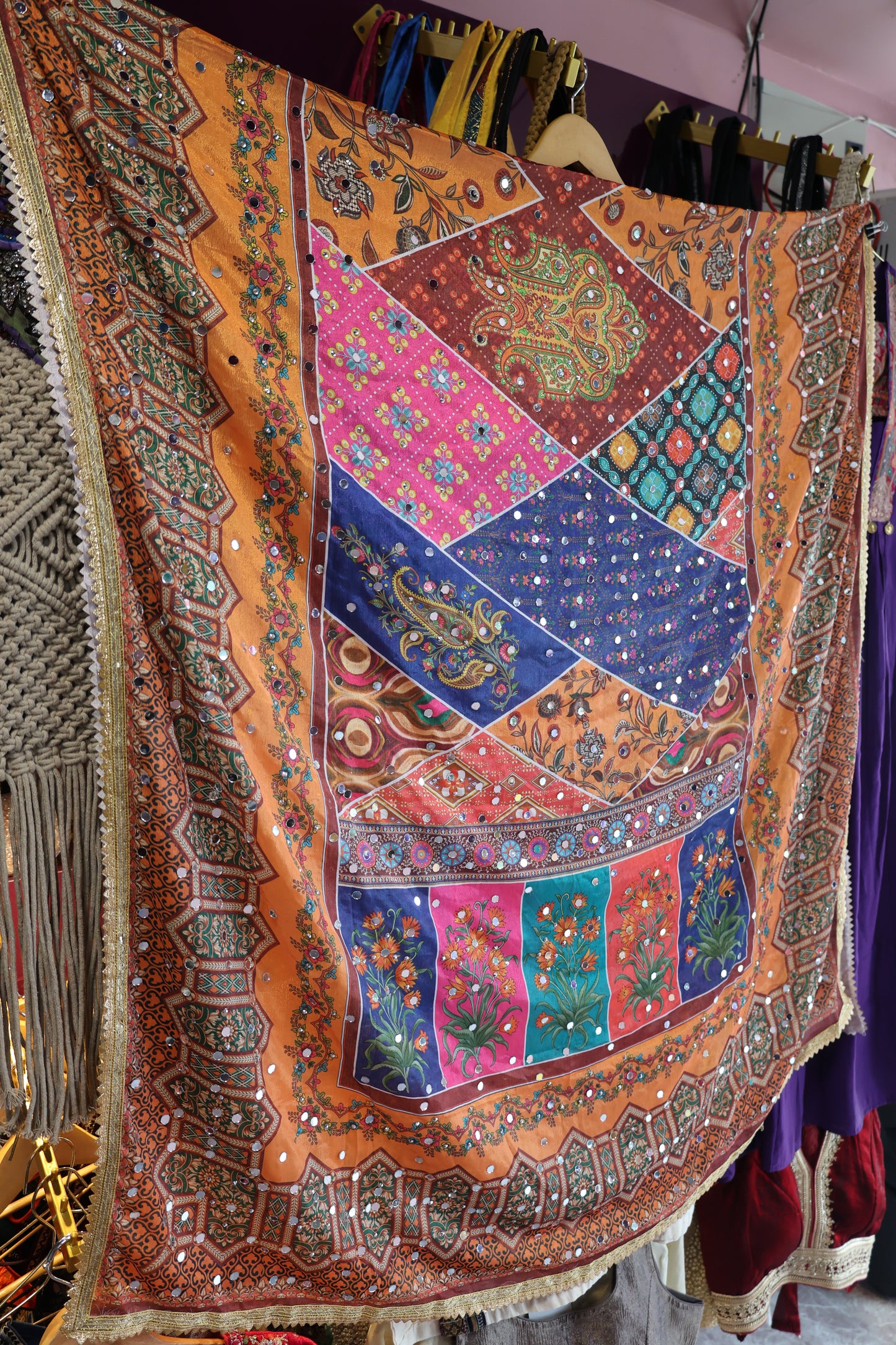 Ethnic Motifs Printed Dupatta With Mirror Work