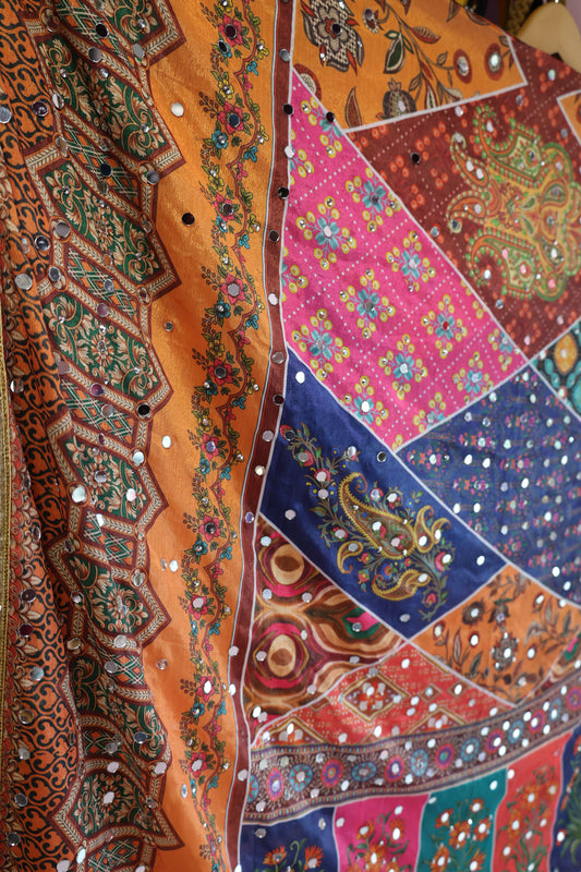 Ethnic Motifs Printed Dupatta With Mirror Work