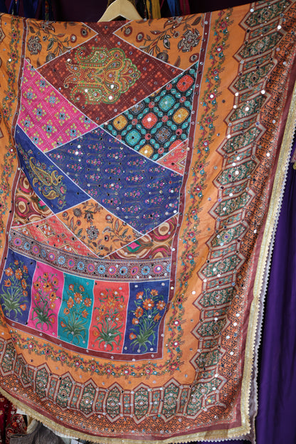 Ethnic Motifs Printed Dupatta With Mirror Work