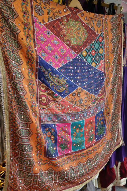 Ethnic Motifs Printed Dupatta With Mirror Work