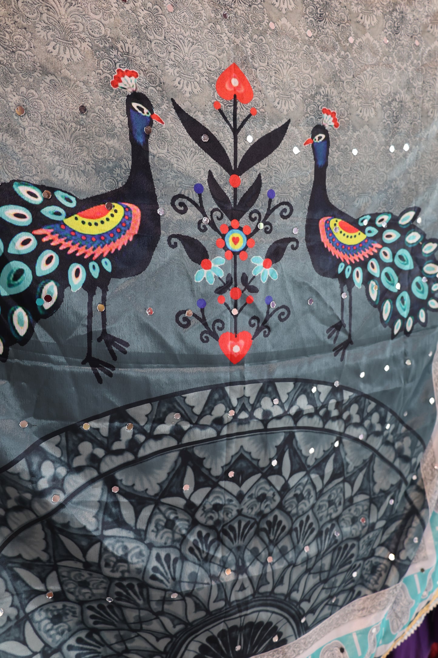 Ethnic Motifs Printed Dupatta With Mirror Work