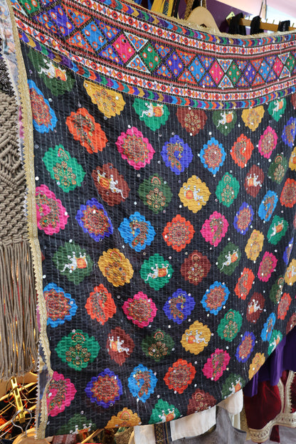 Ethnic Motifs Printed Dupatta With Mirror Work