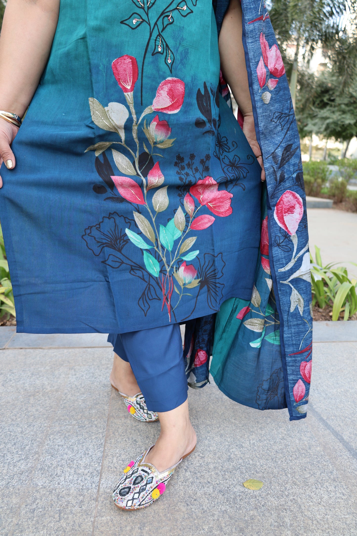 Peacock Pure Silk Straight Cut Suit – Digital Print | Elegant Ethnic Wear - Har Pal Fashionable